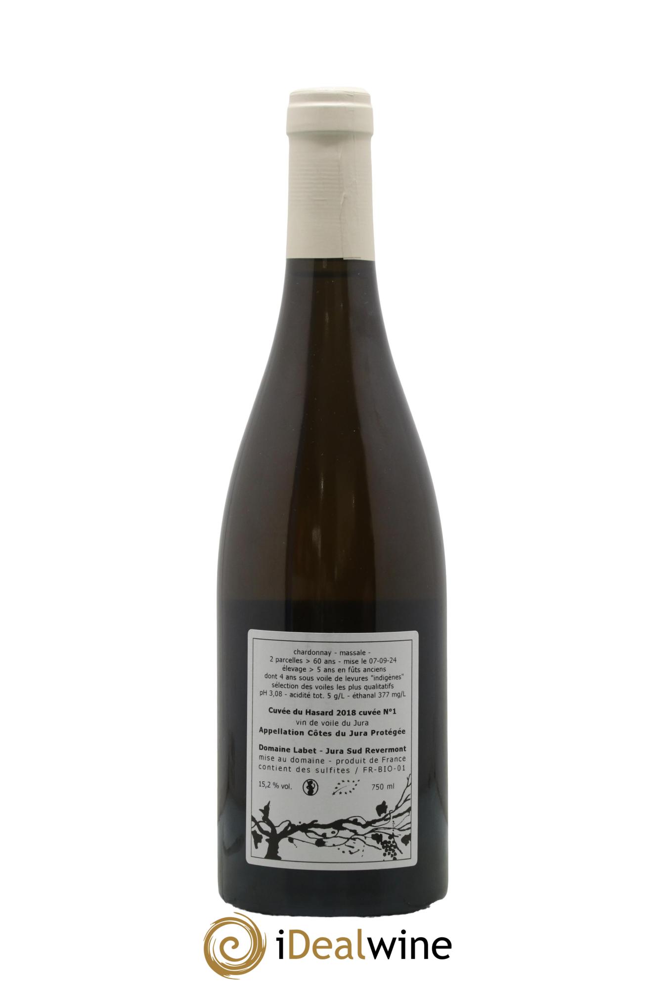 Côtes du Jura Vin de voile Chardonnay du Hasard Romain - Julien - Charline Labet Cuvée n°1 2018 - Lot de 1 bouteille - 1