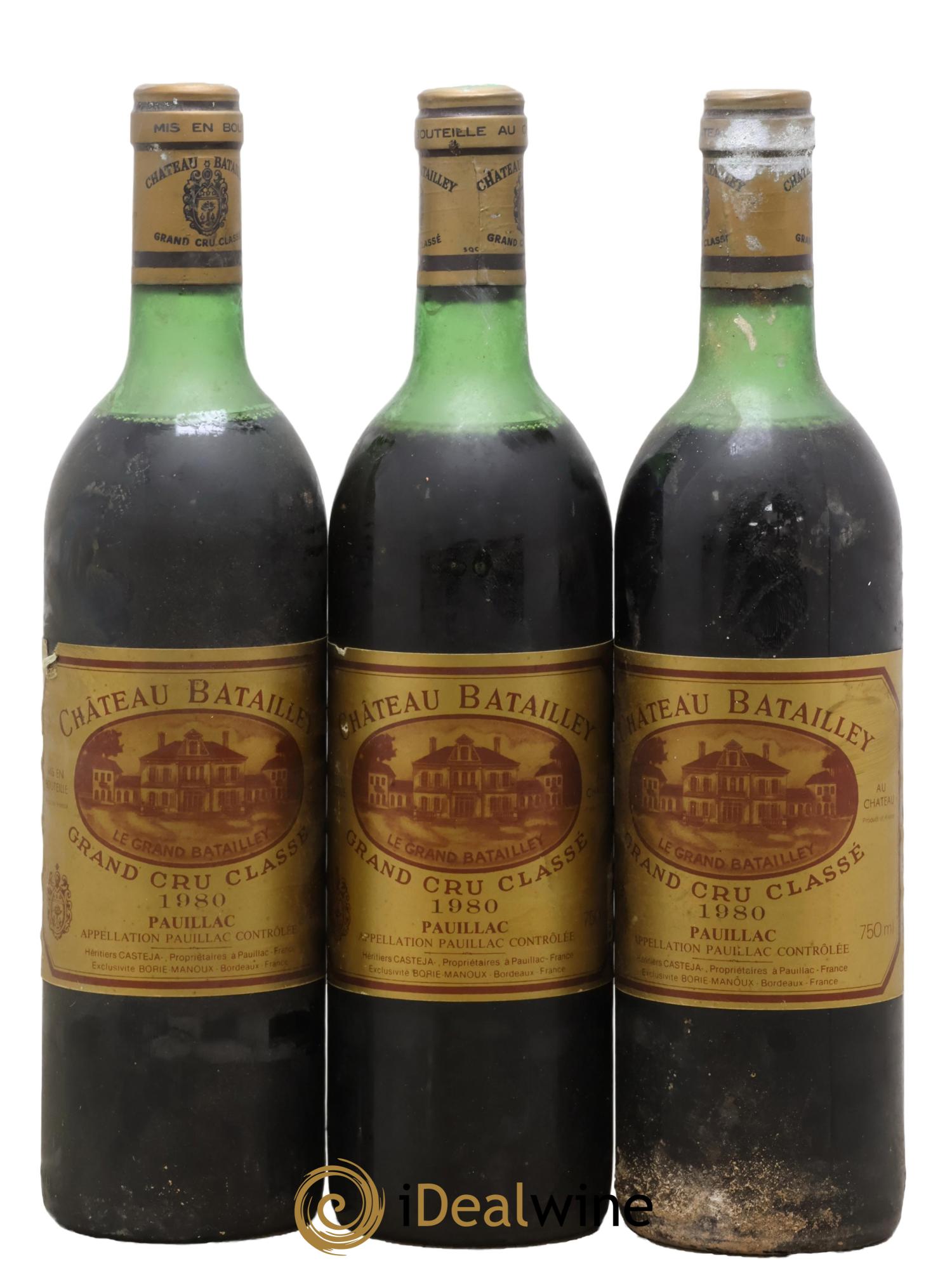 Château Batailley 5ème Grand Cru Classé 1980 - Lot de 3 bouteilles - 0