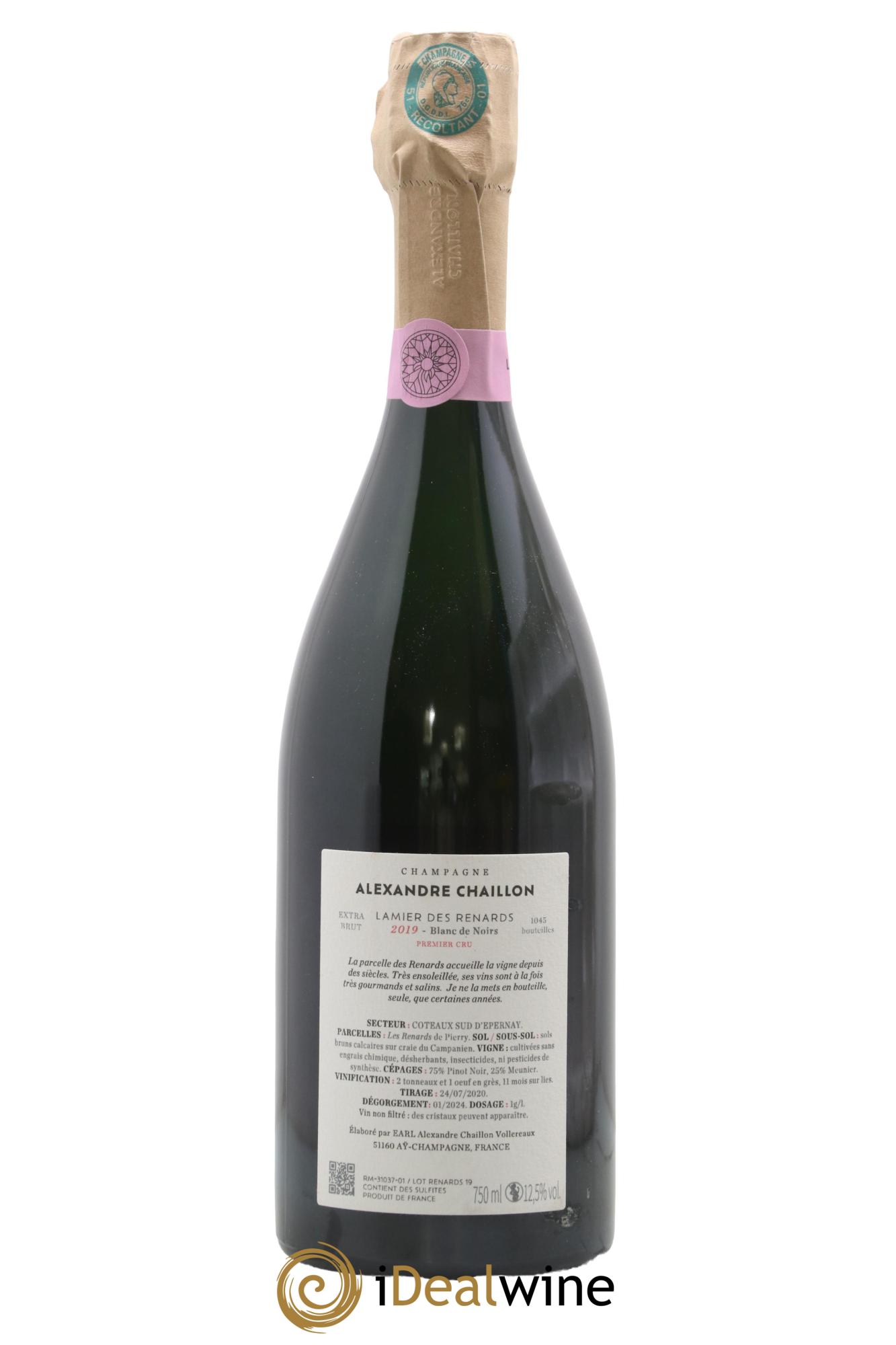 Premier Cru Extra Brut Blanc de Noirs Lamier des Renards Alexandre Chaillon 2019 - Lot of 1 bottle - 1