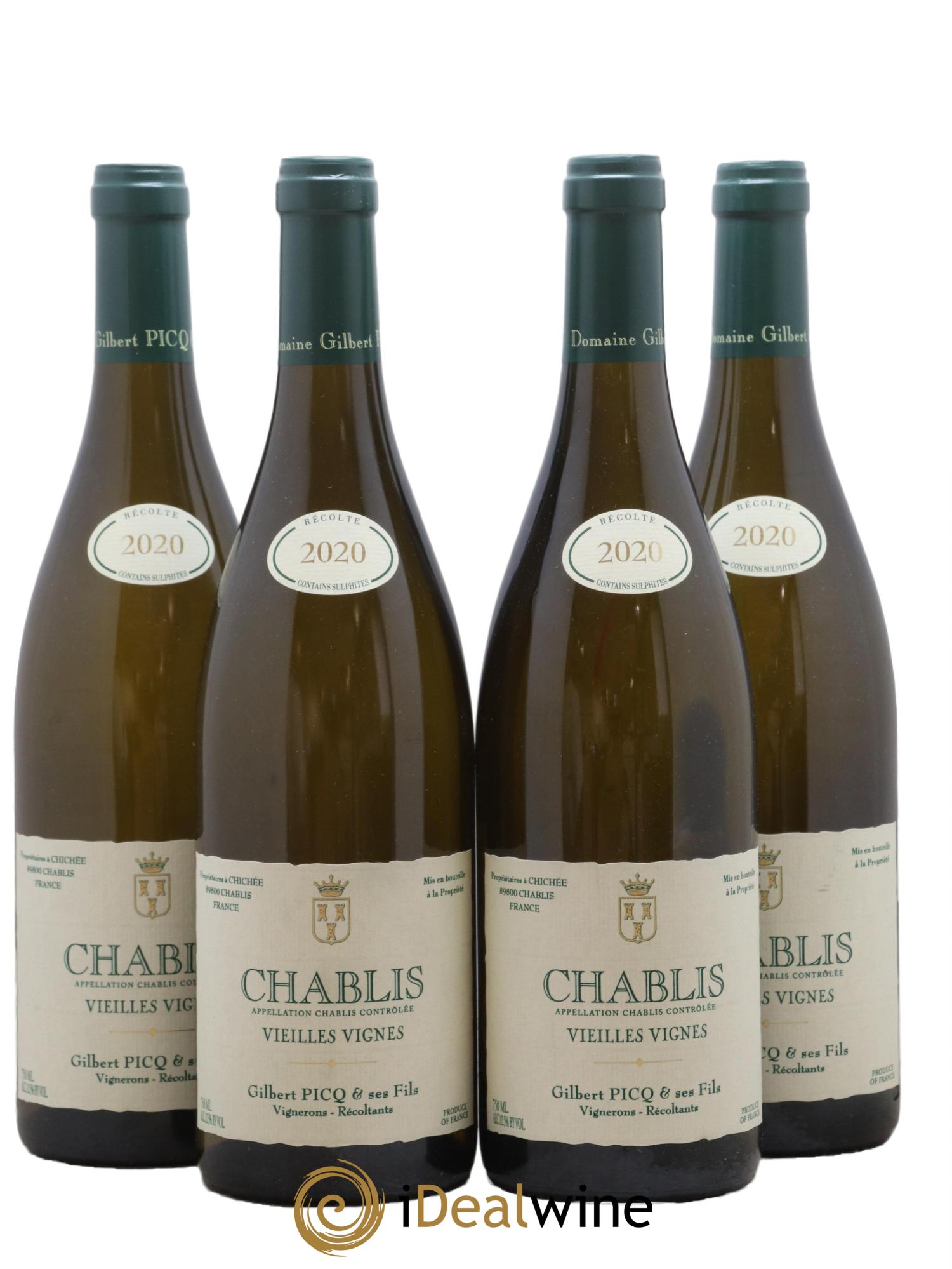 Chablis Vieilles vignes Gilbert Picq et Fils 2020 - Lot de 4 bouteilles - 0