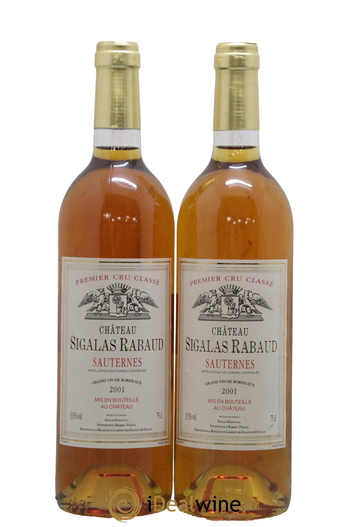 Château Sigalas Rabaud 1er Grand Cru Classé 2001 - Lot de 2 bouteilles - 0