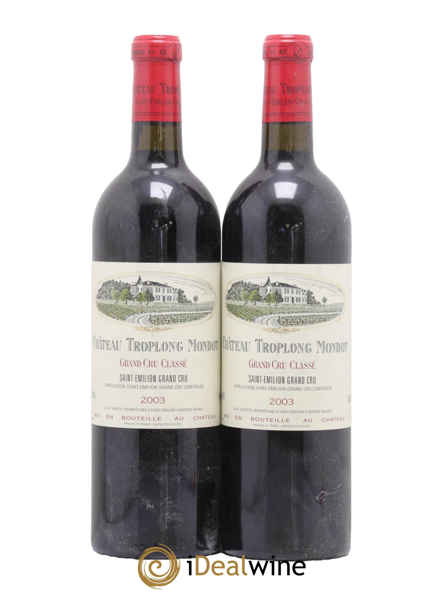 Château Troplong Mondot 1er Grand Cru Classé B  2003 - Lotto di 2 bottiglie - 0