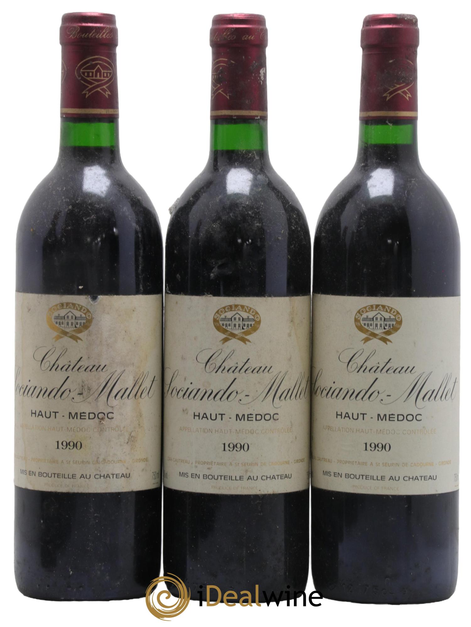 Château Sociando Mallet 1990 - Lot de 3 bouteilles - 0