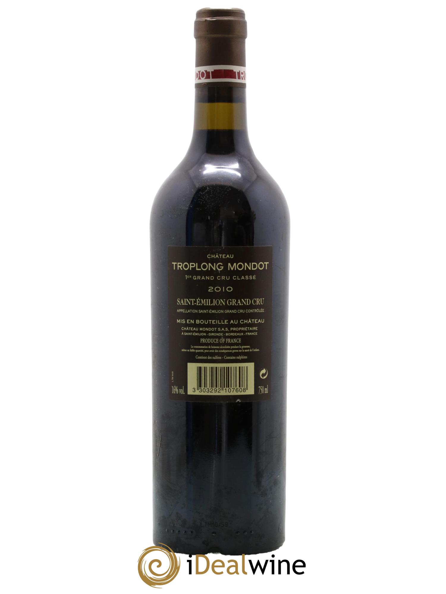 Château Troplong Mondot 1er Grand Cru Classé B 2010 - Lot de 1 bouteille - 1