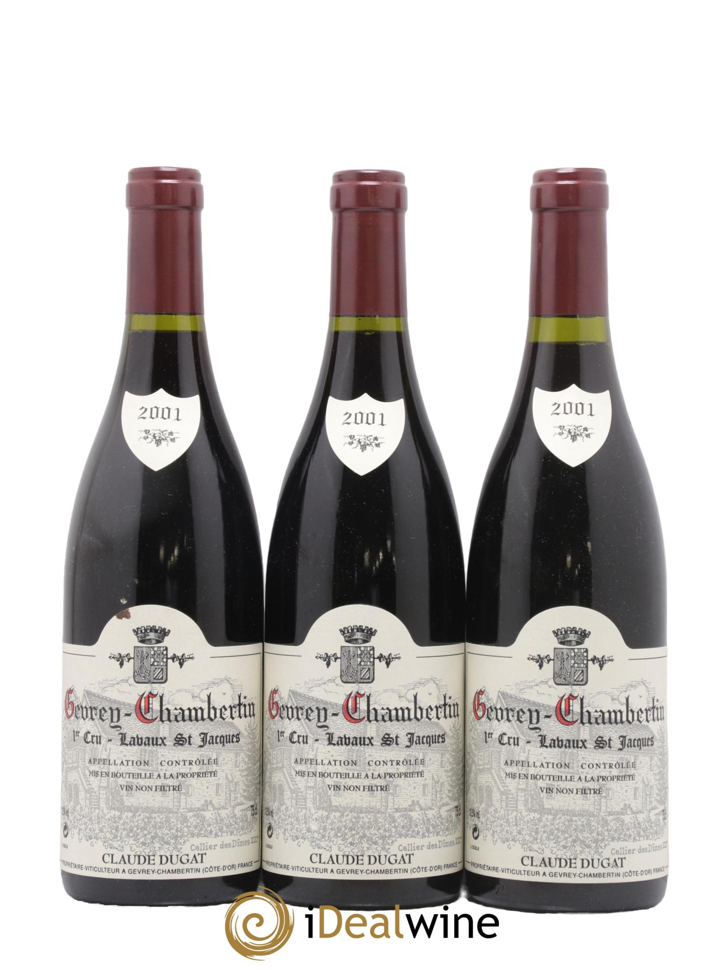 Gevrey-Chambertin 1er Cru Lavaux Saint-Jacques Claude Dugat 2001 - Posten von 3 Flaschen - 0