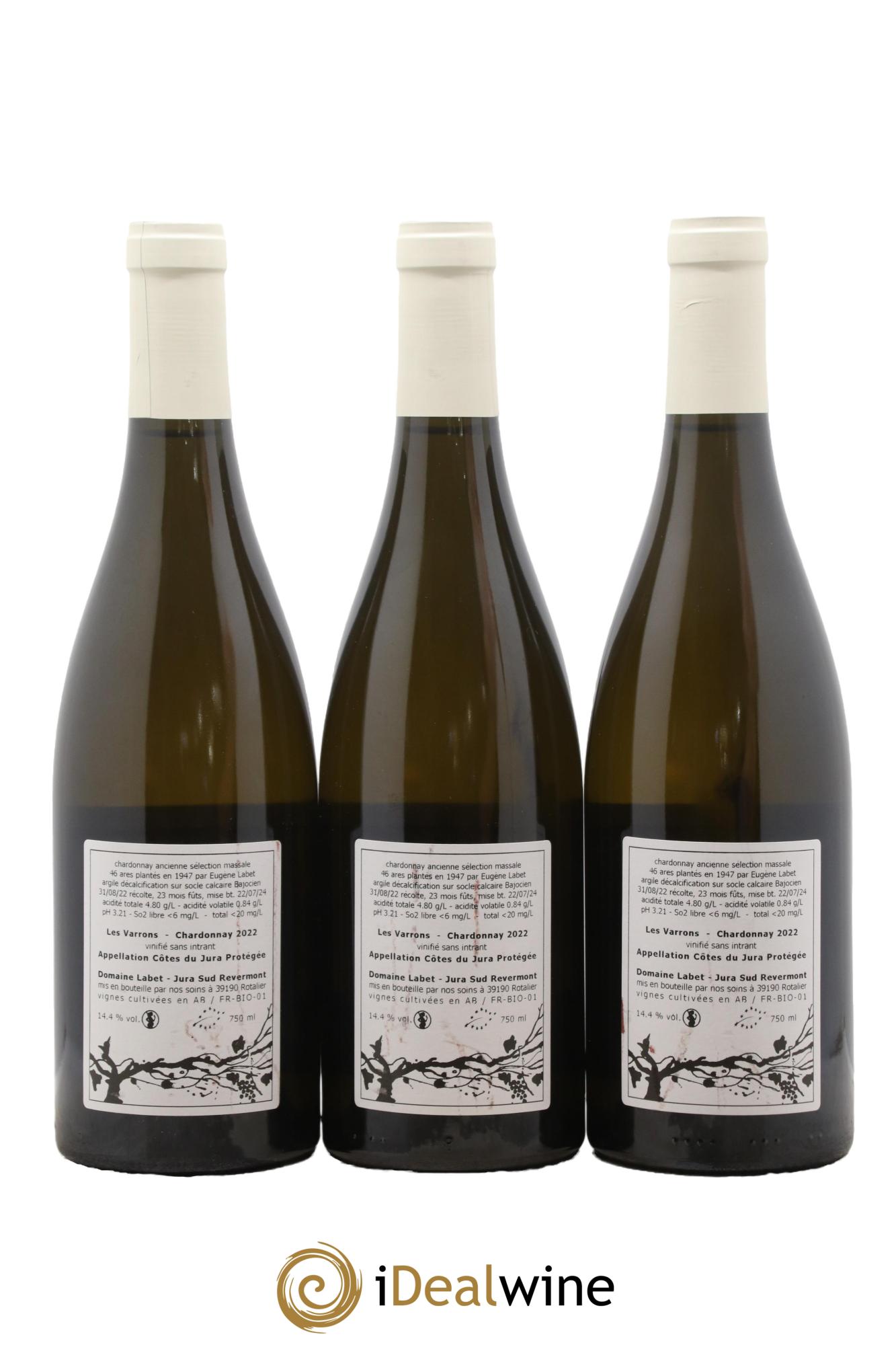 Côtes du Jura Chardonnay Les Varrons Romain - Julien - Charline Labet 2022 - Lot de 3 bouteilles - 1