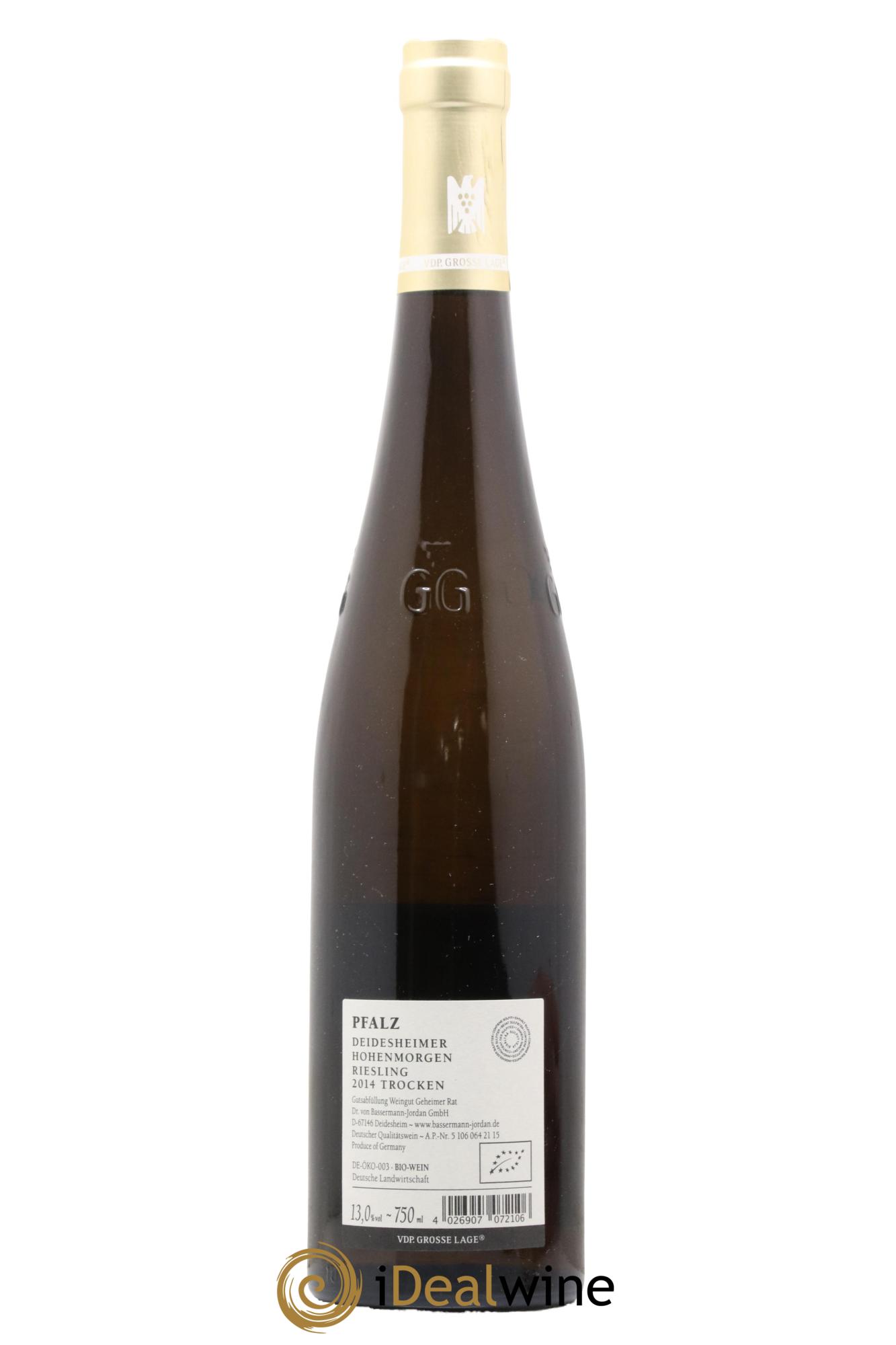 Allemagne Pfalz Riesling Trocken Hohenmorgen GG Dr Von Bassermann-Jordan 2014 - Lot de 1 bouteille - 1