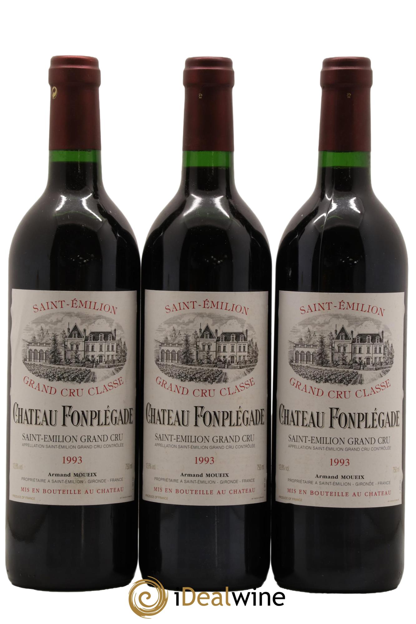 Château Fonplegade Grand Cru Classé 1993 - Lot de 3 bouteilles - 0