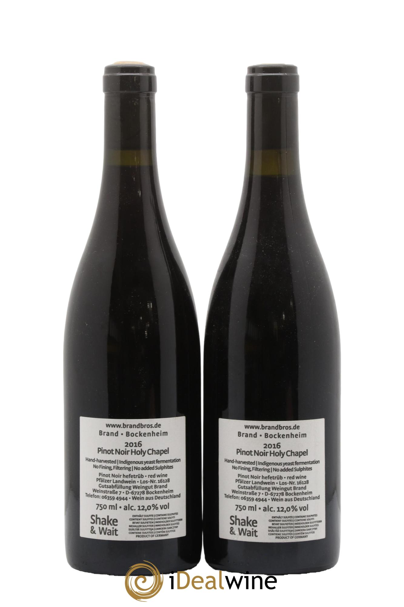Allemagne Pinot Noir Holy Chapel Weingut Brand 2016 - Lot of 2 bottles - 1