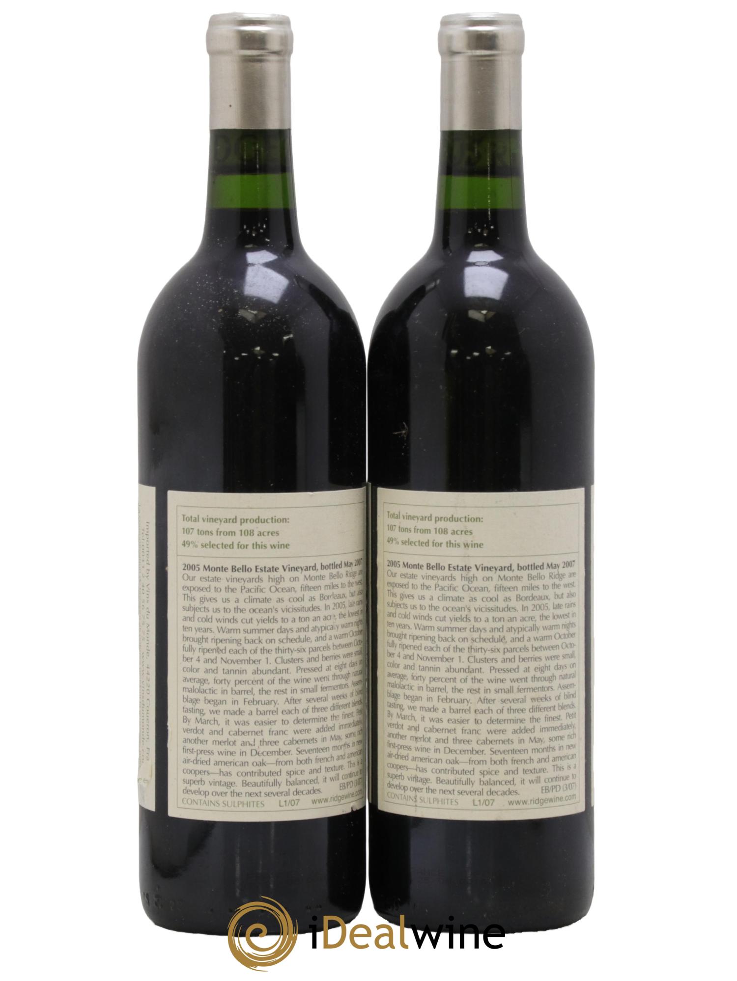 Santa Cruz Mountains Monte Bello Ridge Vineyards 2005 - Posten von 2 Flaschen - 1