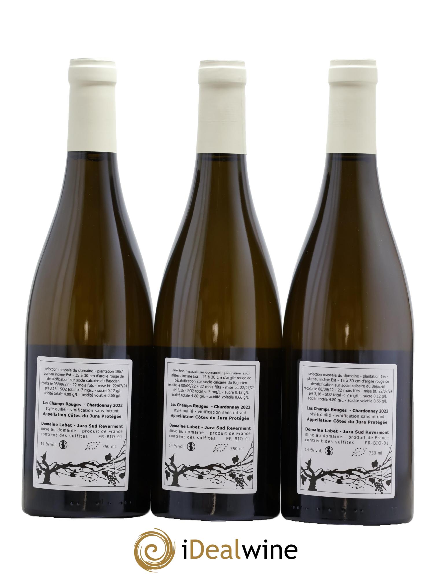 Côtes du Jura Chardonnay Les Champs Rouges Romain - Julien  - Charline Labet  2022 - Lot de 3 bouteilles - 1