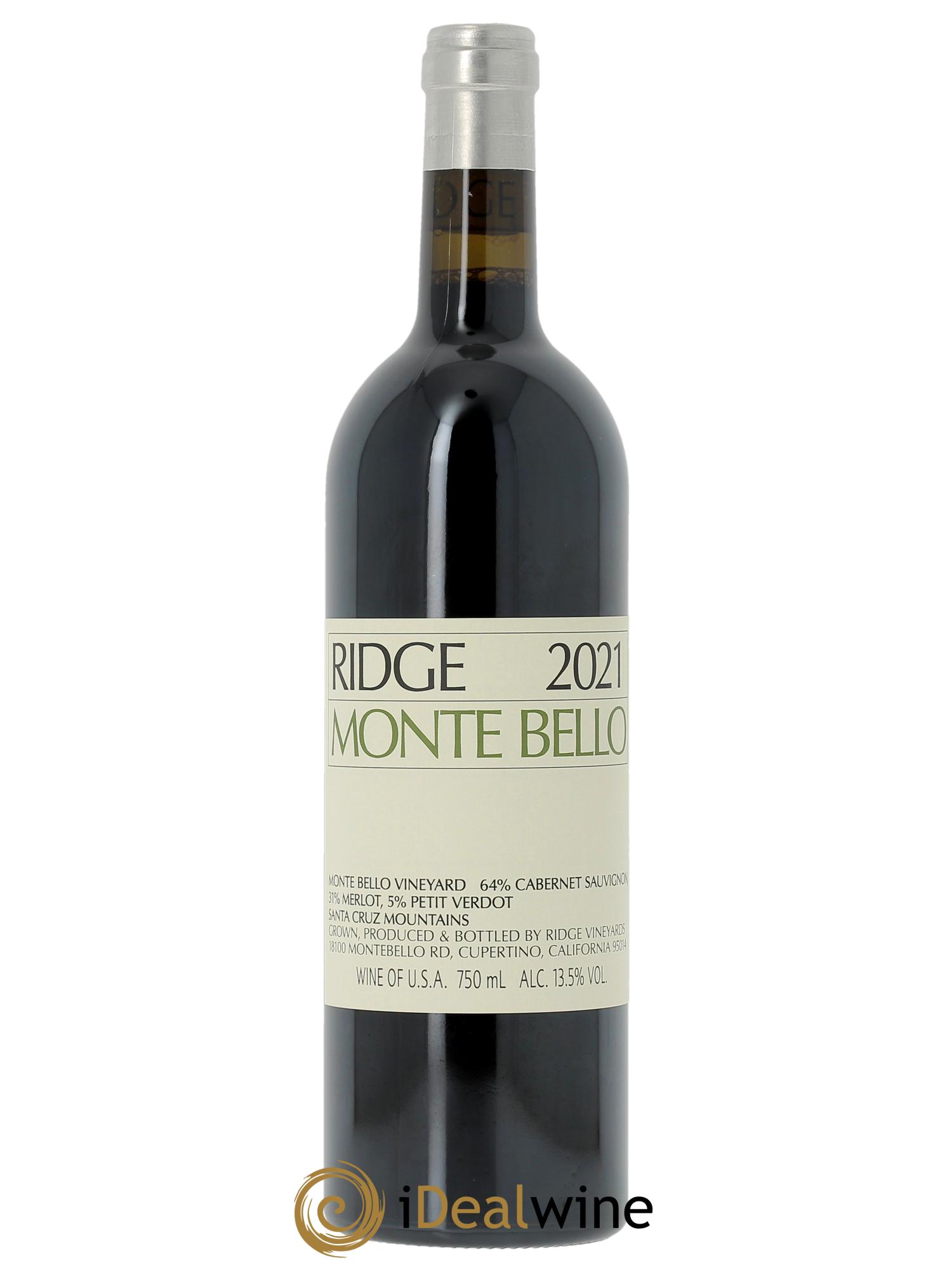 Santa Cruz Mountains Monte Bello Ridge Vineyards  2021 - Lot de 1 bouteille - 0