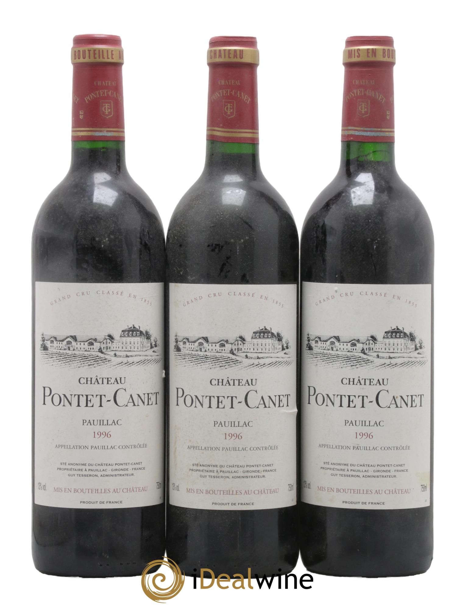 Château Pontet Canet 5ème Grand Cru Classé 1996 - Posten von 3 Flaschen - 0