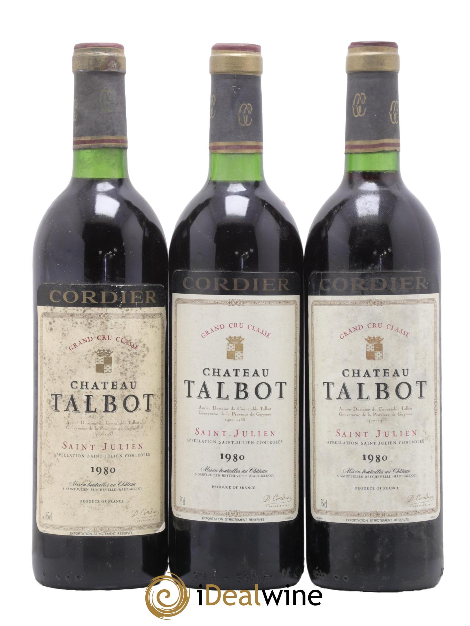 Château Talbot 4ème Grand Cru Classé 1980 - Lot de 3 bouteilles - 0