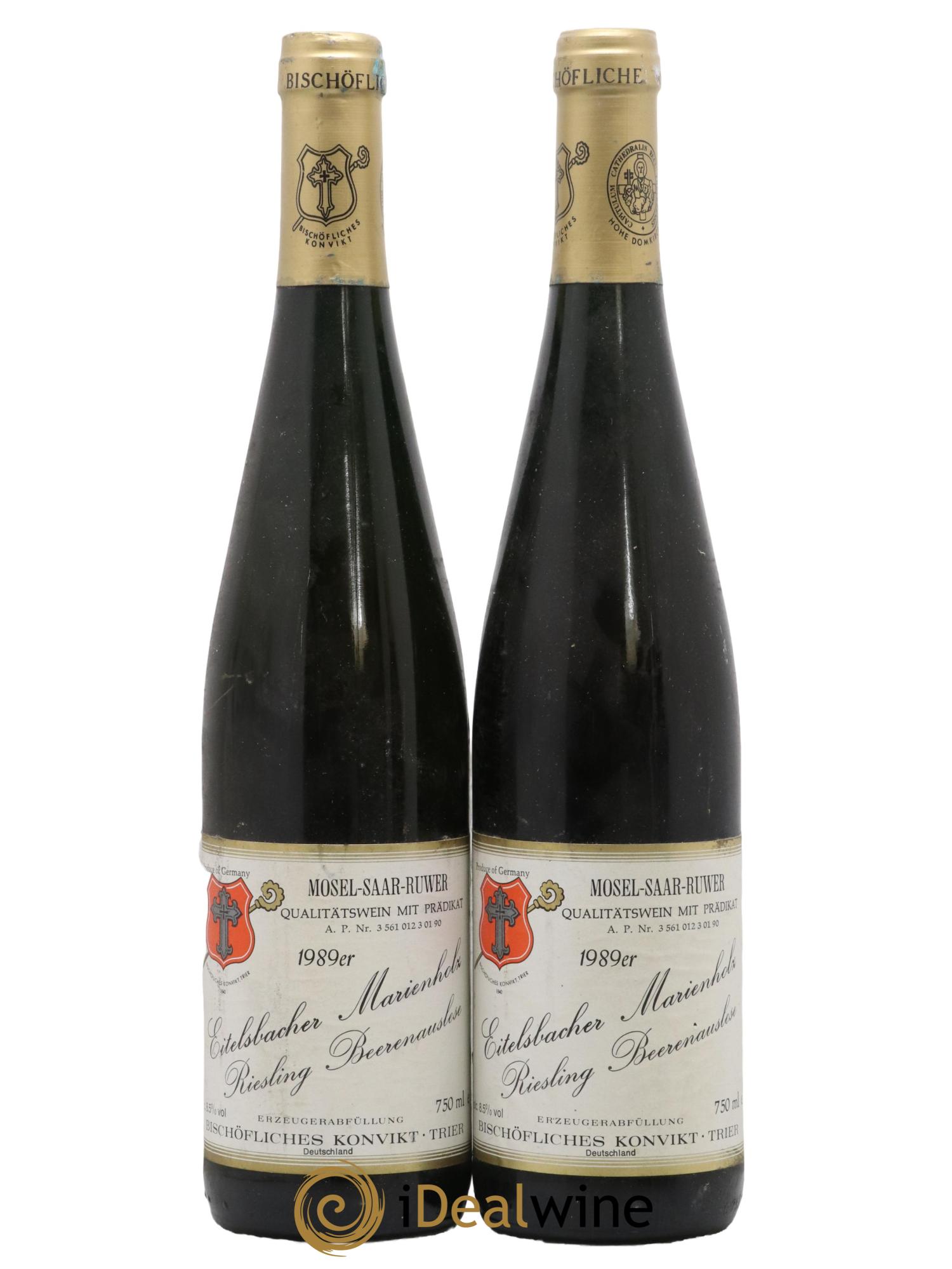 Allemagne Mosel-Saar Bischofliches Konvikt Trier Eitelsbacher Marienholz Beerenauslese 1989 - Lot de 2 bouteilles - 0