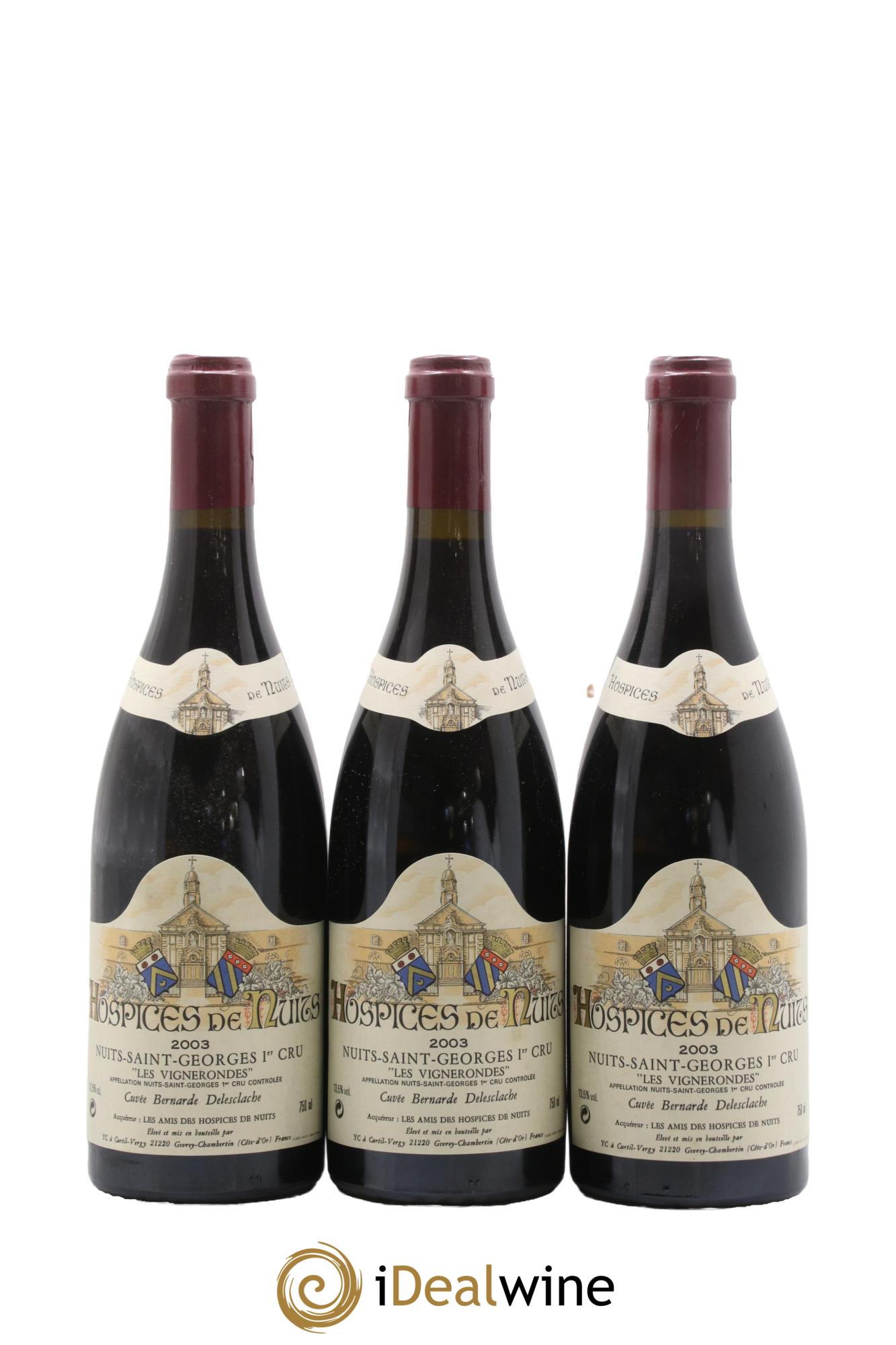 Nuits-Saint-Georges 1er Cru Les Vignerondes Cuvée Bernarde Delesclache Hospices de Nuits 2003 - Posten von 3 Flaschen - 0