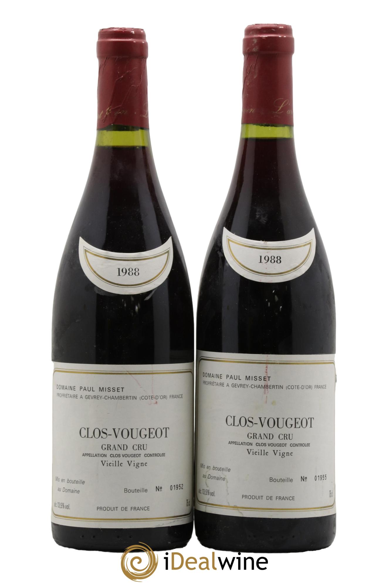Clos de Vougeot Grand Cru Vieilles Vignes Domaine Paul Misset 1988 - Lot de 2 bouteilles - 0