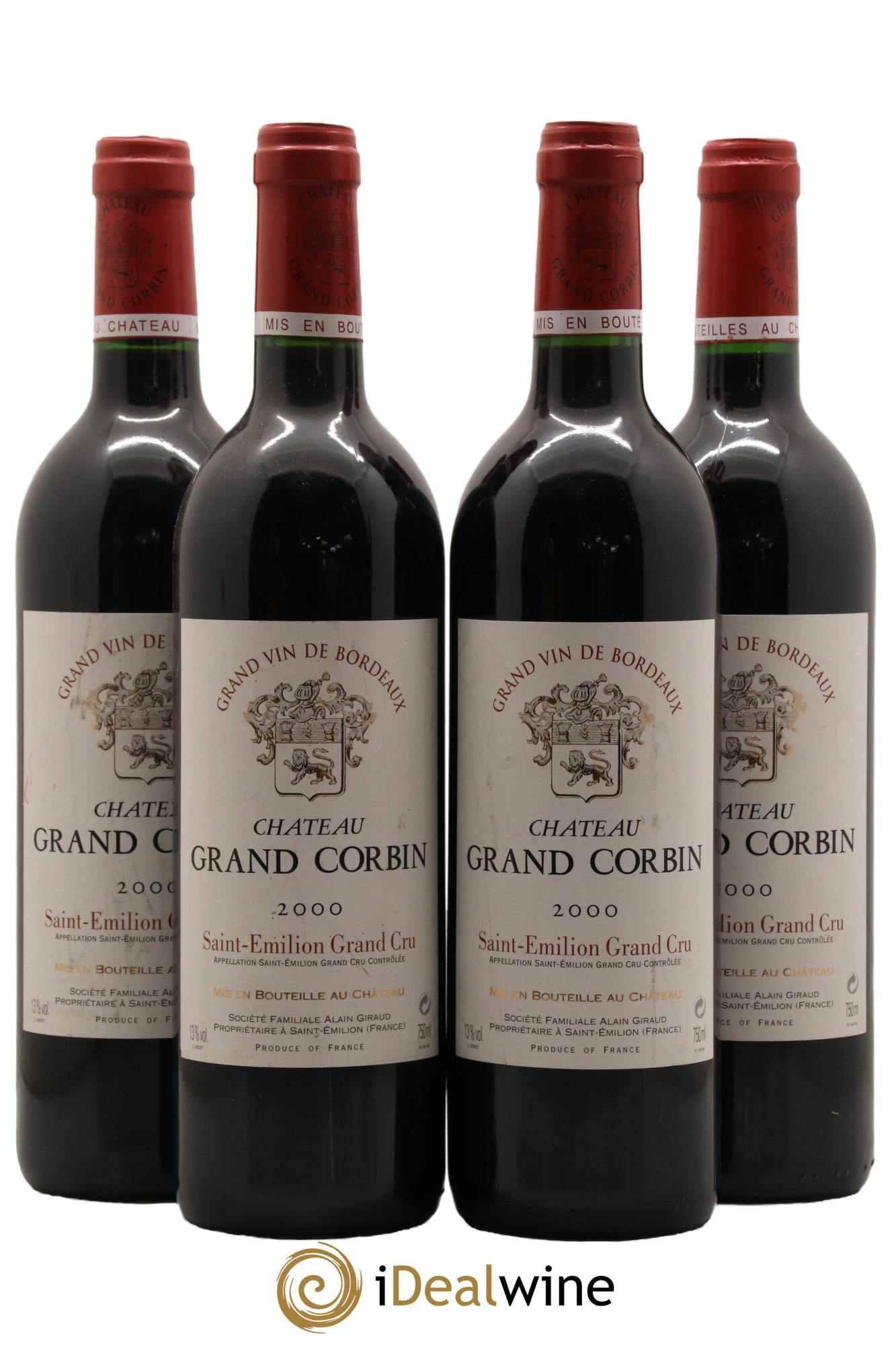 Château Grand Corbin Grand Cru Classé 2000 - Lot de 4 bouteilles - 0