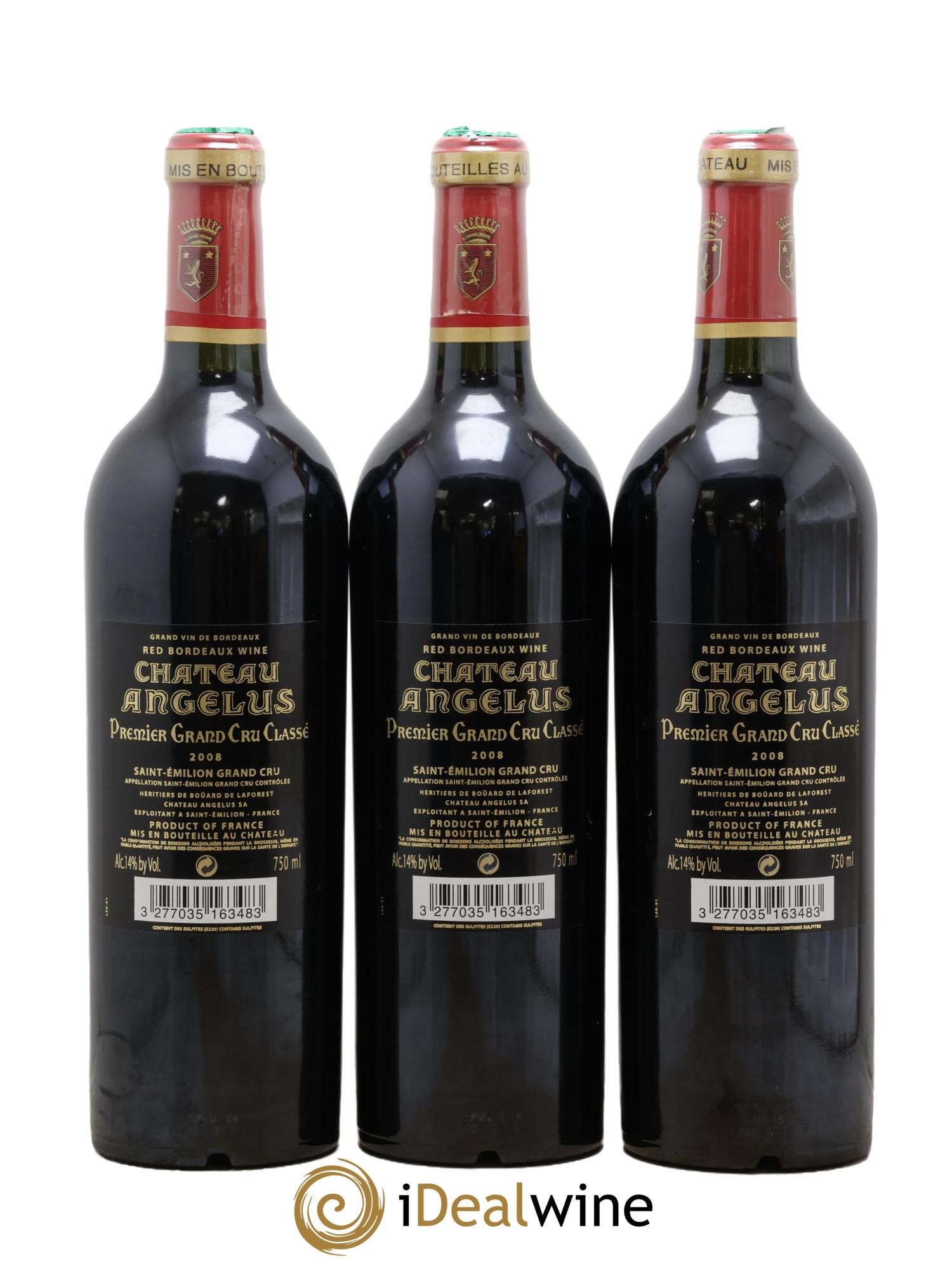 Château Angélus 1er Grand Cru Classé A 2008 - Lot of 3 bottles - 1