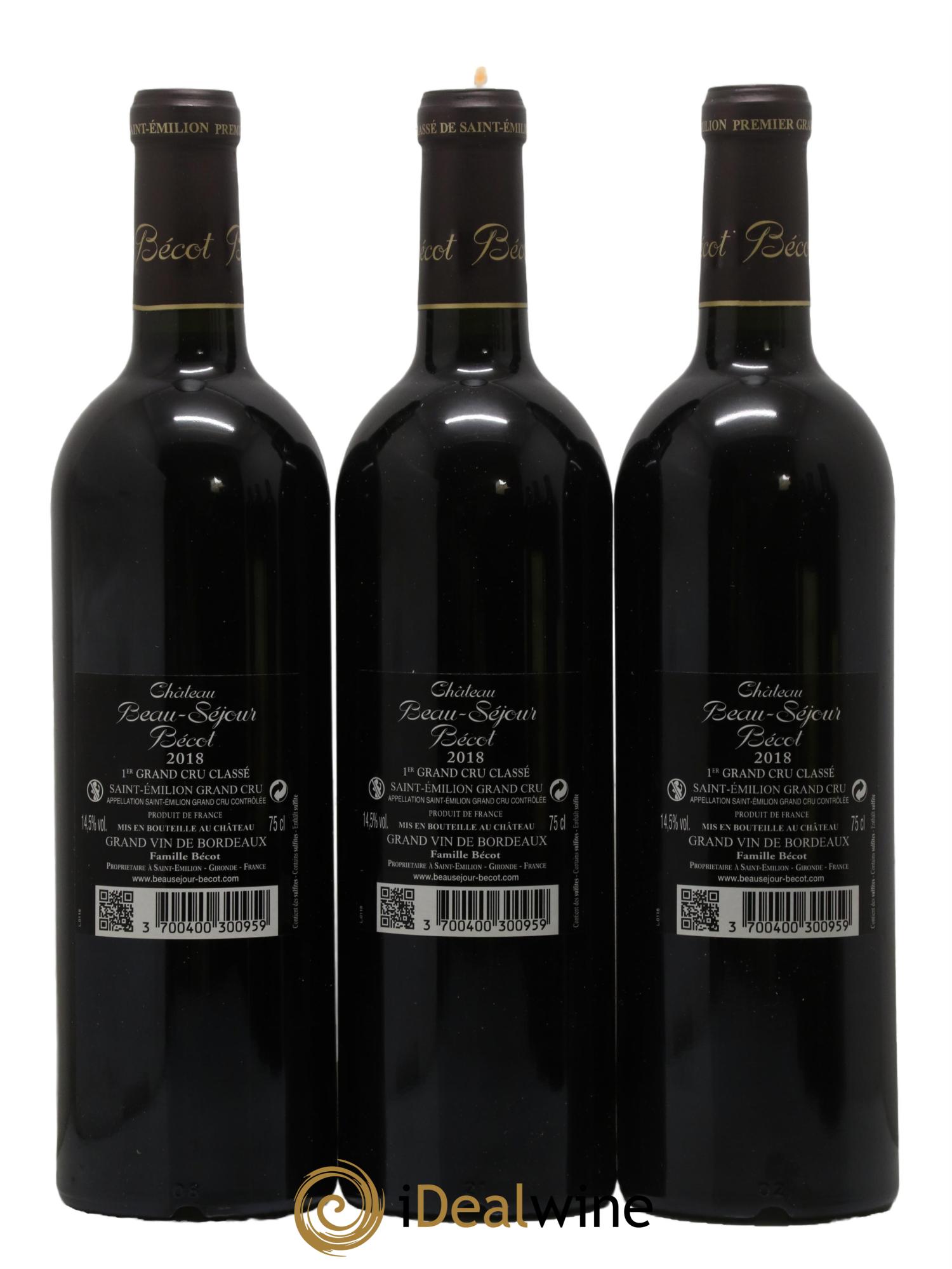 Château Beau-Séjour Bécot 1er Grand Cru Classé B 2018 - Lot de 3 bouteilles - 1