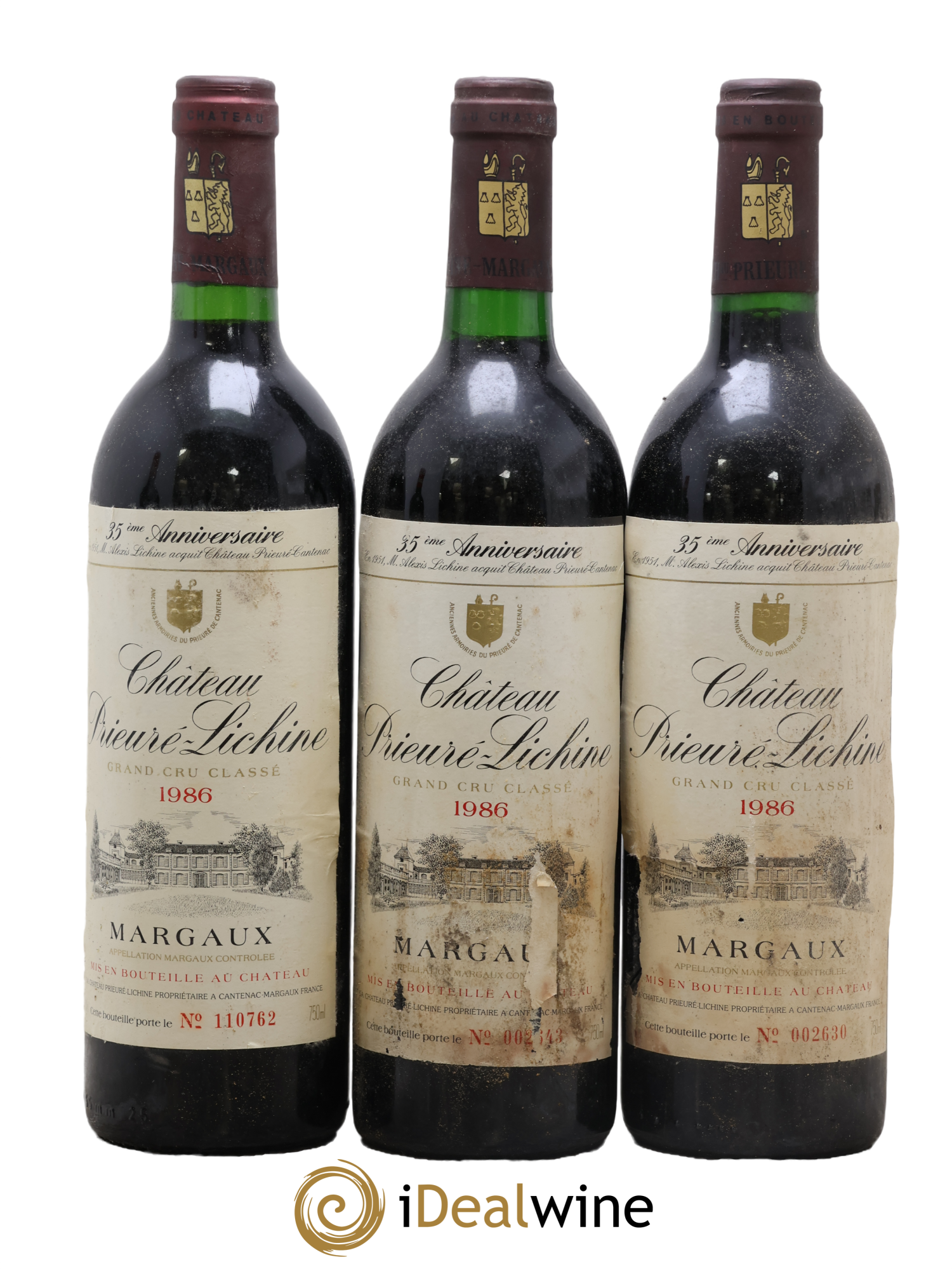 Château Prieuré Lichine 4ème Grand Cru Classé 1986 - Lot de 3 bouteilles - 0