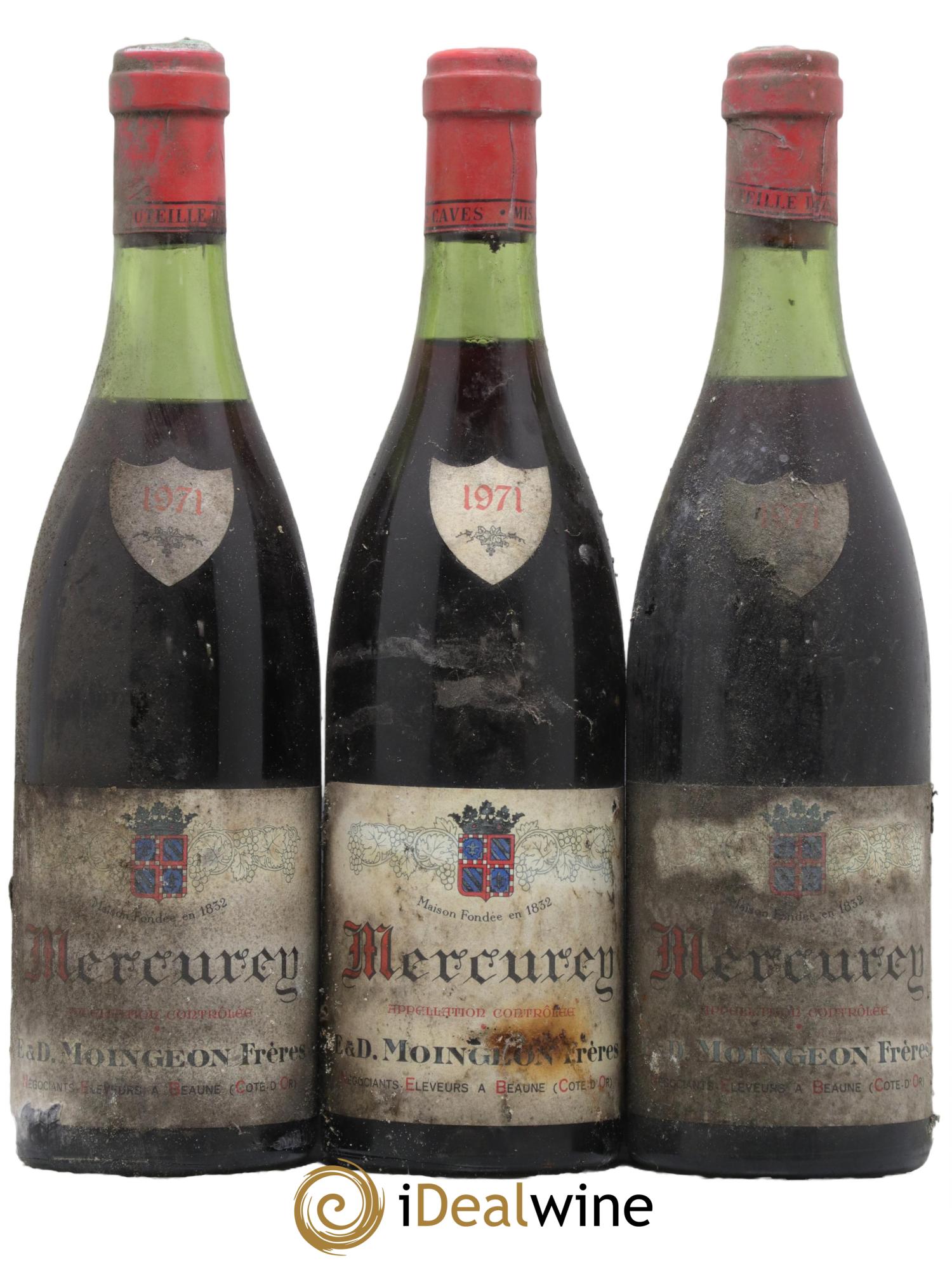 Mercurey Domaine Moingeon Frères 1971 - Lot de 3 bouteilles - 0