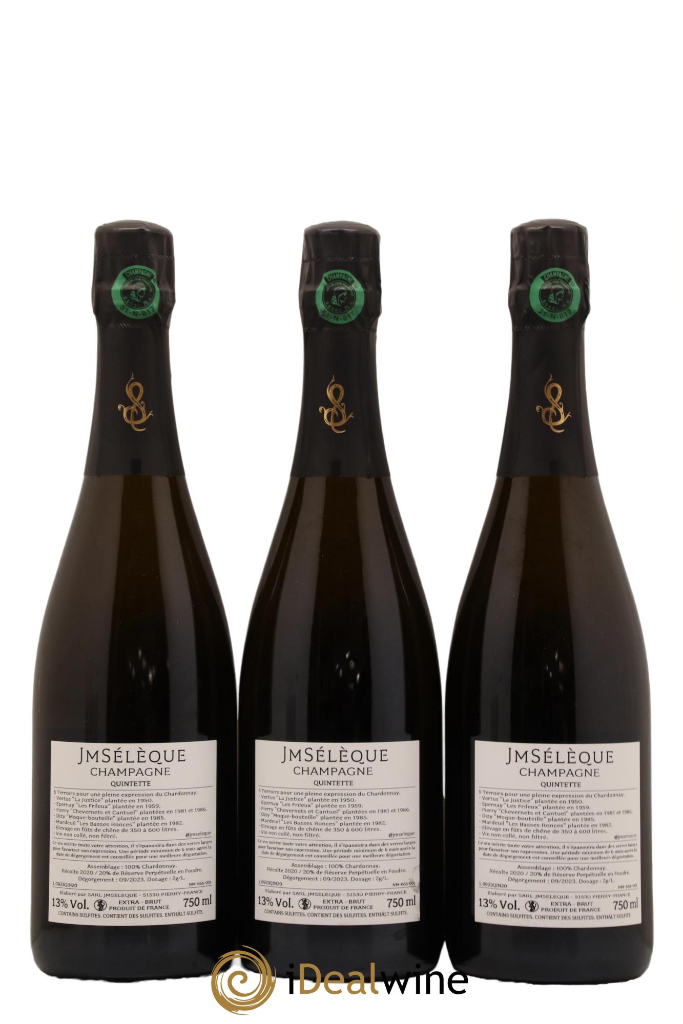 Champagne Quintette Extra Brut Jean Marc Seleque - Lot de 3 bouteilles - 1