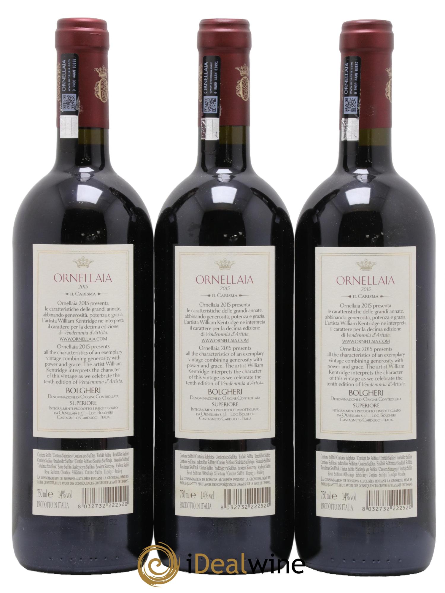 Bolgheri DOC Superiore Ornellaia Tenuta Dell'Ornellaia - Frescobaldi 2015 - Lot of 3 bottles - 1
