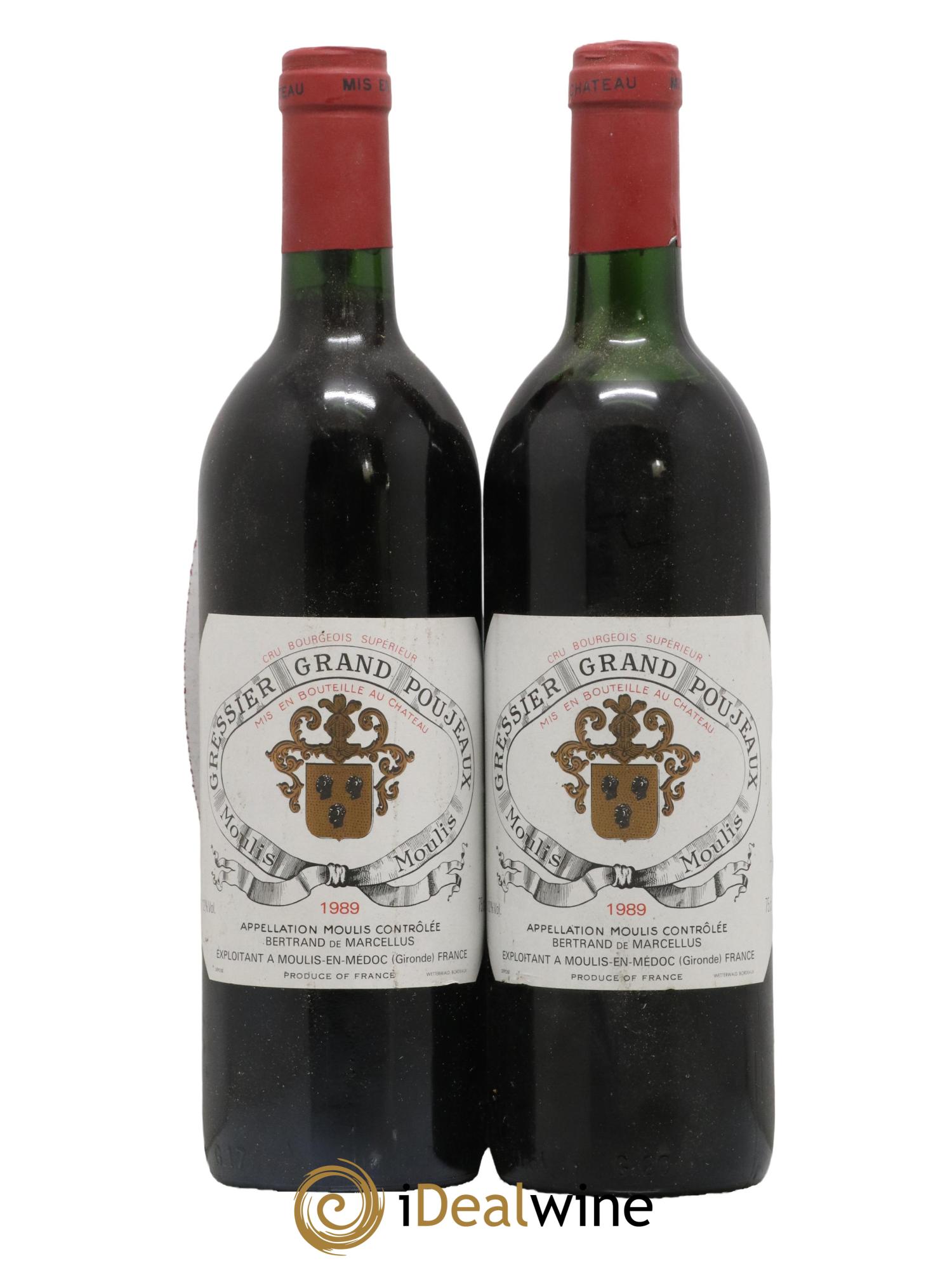 Château Gressier Grand Poujeaux Cru Bourgeois 1989 - Lot de 2 bouteilles - 0