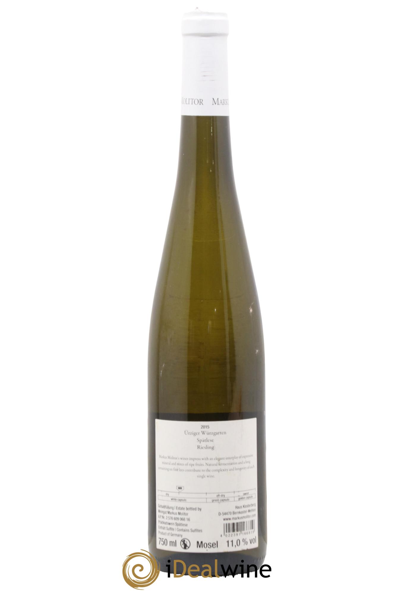 Riesling Markus Molitor Urziger Wurzgarten Spatlese White Capsule 2015 - Lot de 1 bouteille - 1