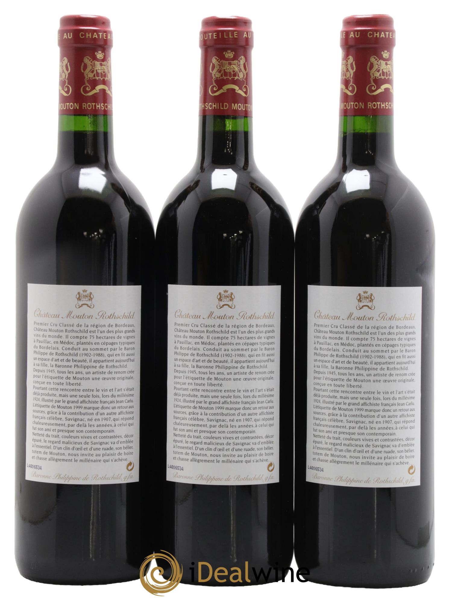 Château Mouton Rothschild 1er Grand Cru Classé 1999 - Lot de 3 bouteilles - 1