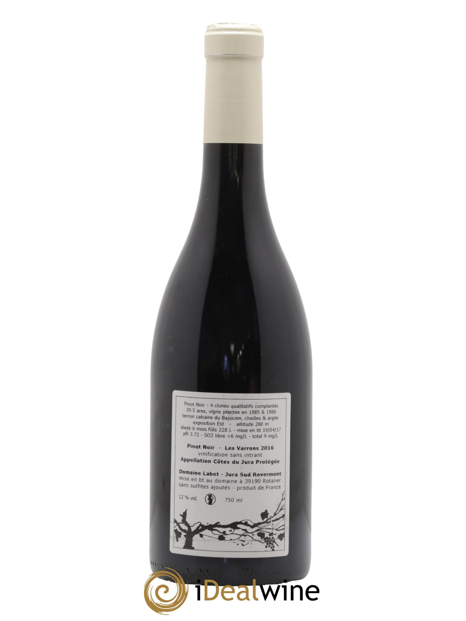 Côtes du Jura Pinot Noir Les Varrons Sélection Massale Romain - Julien  - Charline Labet 2016 - Lot de 1 bouteille - 1