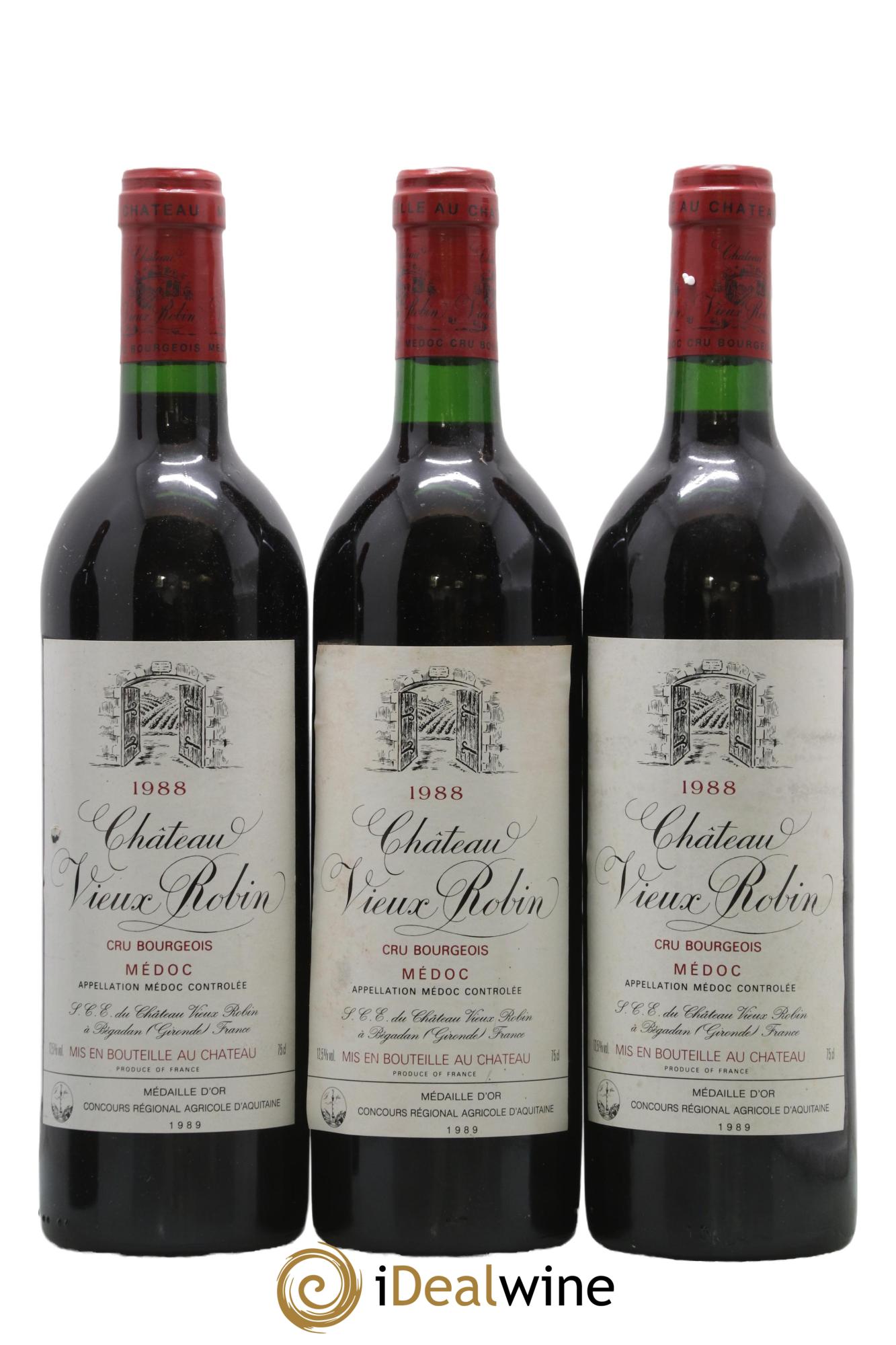 Château Vieux Robin Cru Bourgeois 1988 - Lotto di 3 bottiglie - 0