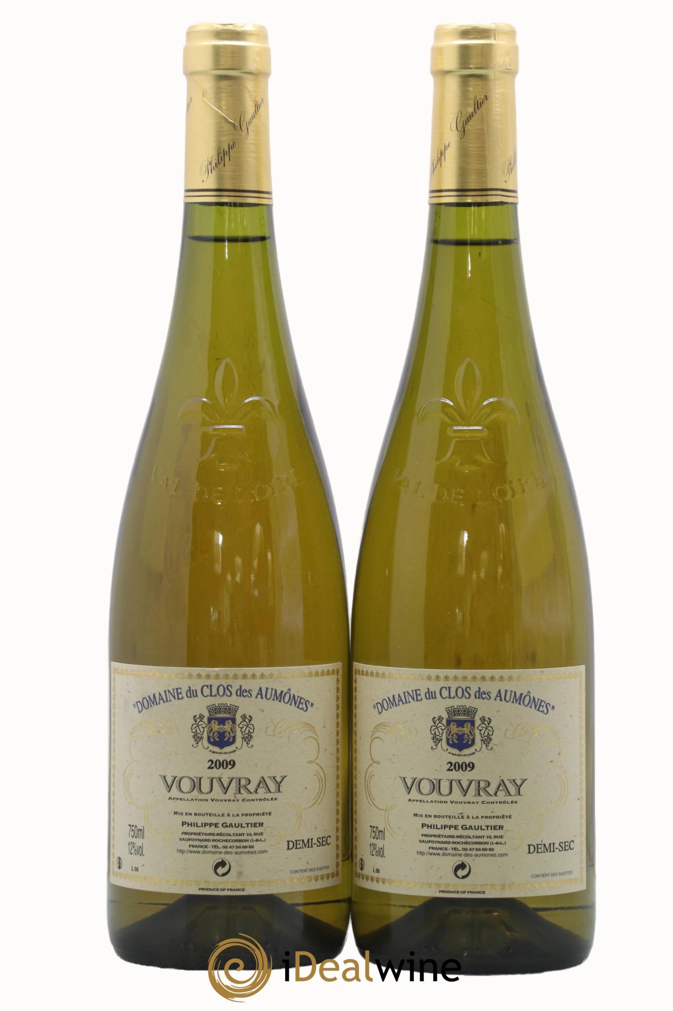Vouvray Demi sec Clos Des Aumônes Philippe Gaultier 2009 - Posten von 2 Flaschen - 0