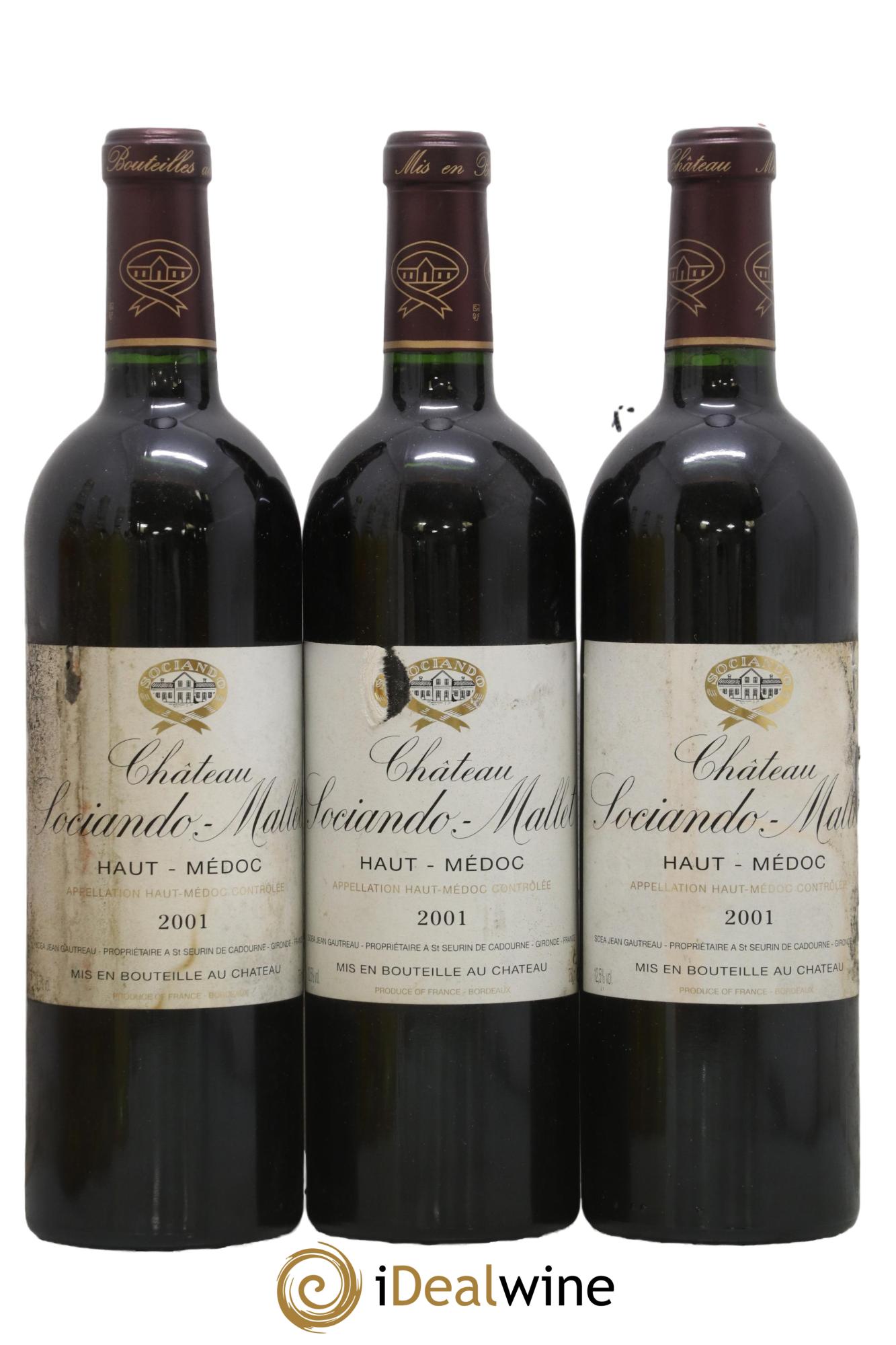 Château Sociando Mallet 2001 - Lot de 3 bouteilles - 0