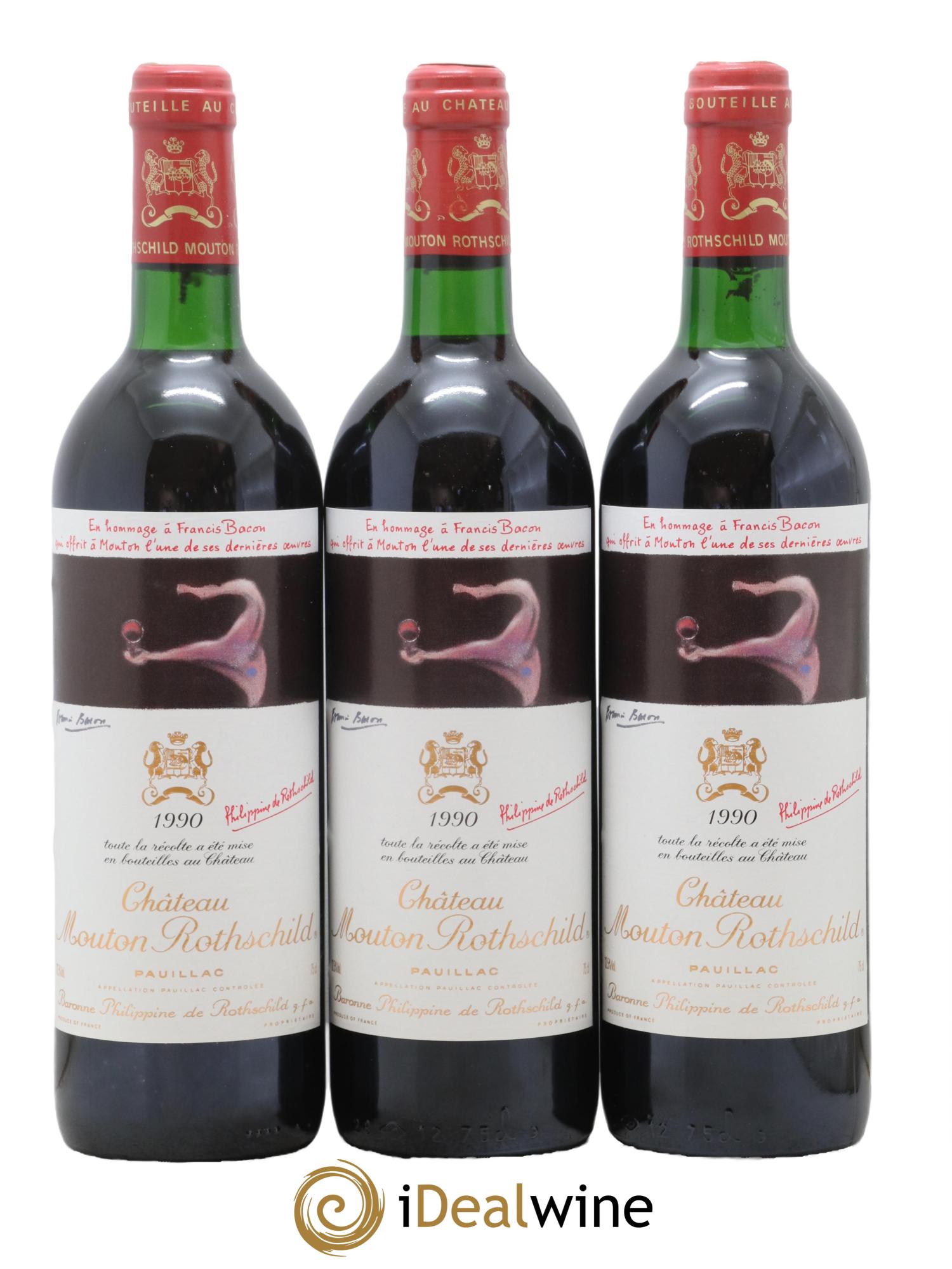 Château Mouton Rothschild 1er Grand Cru Classé 1990 - Lot de 3 bouteilles - 0