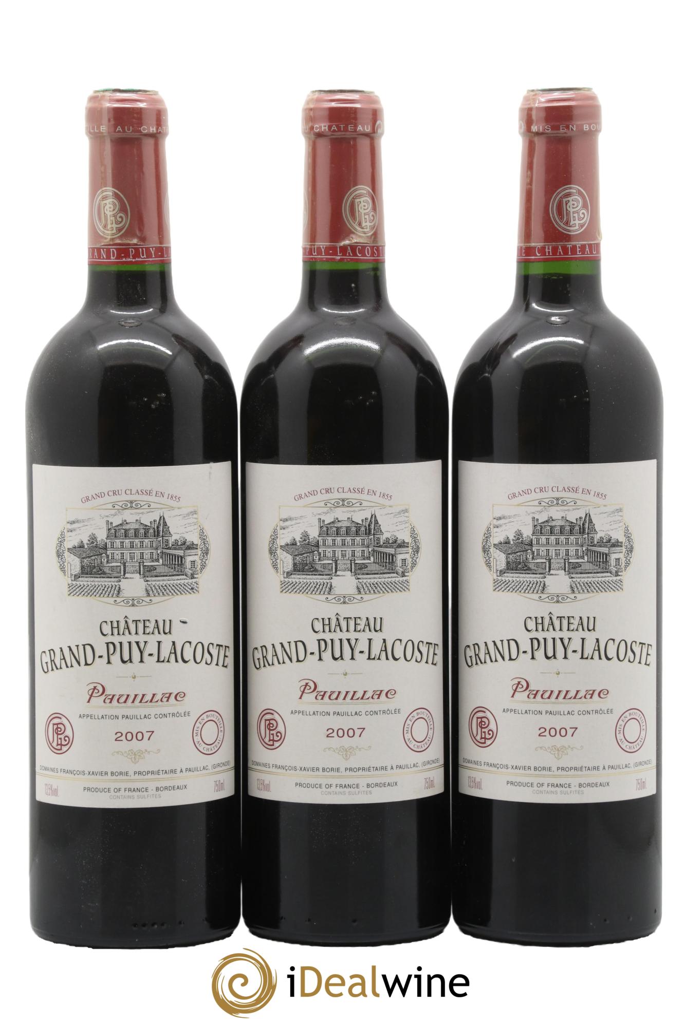 Château Grand Puy Lacoste 5ème Grand Cru Classé 2007 - Posten von 3 Flaschen - 0