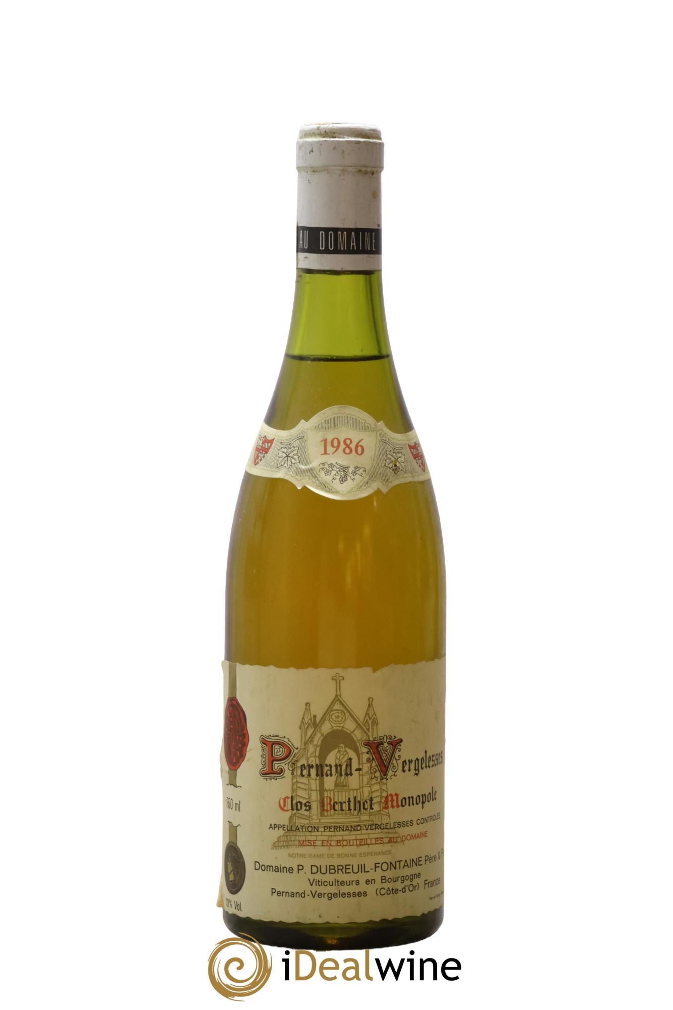 Pernand-Vergelesses 1er Cru Clos Berthet Monopole Domaine Dubreuil Fontaine 1986 - Lot de 1 bouteille - 0