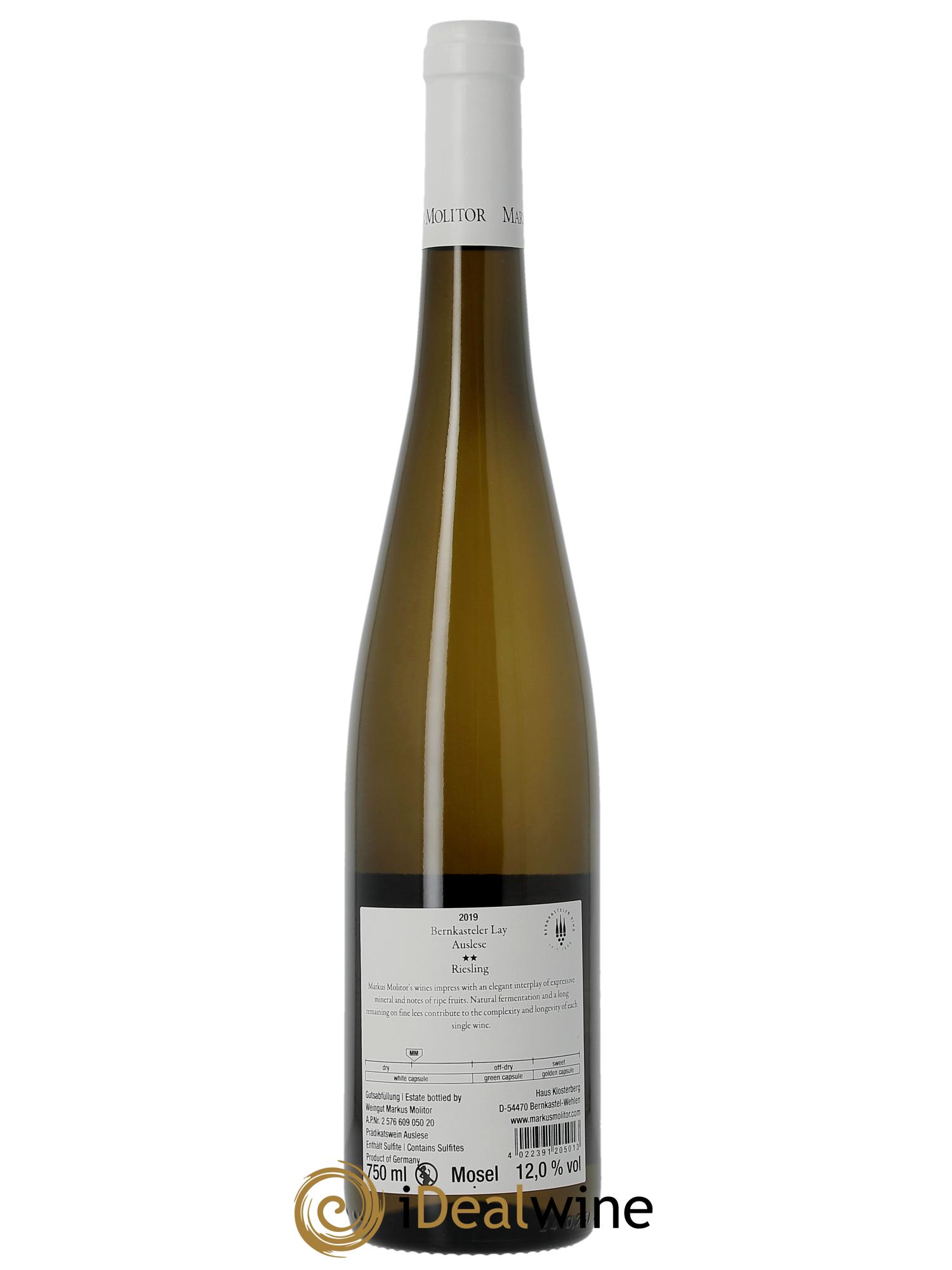 Riesling Markus Molitor Bernkasteler Lay Auslese White Capsule°° 2019 - Lot of 1 bottle - 1