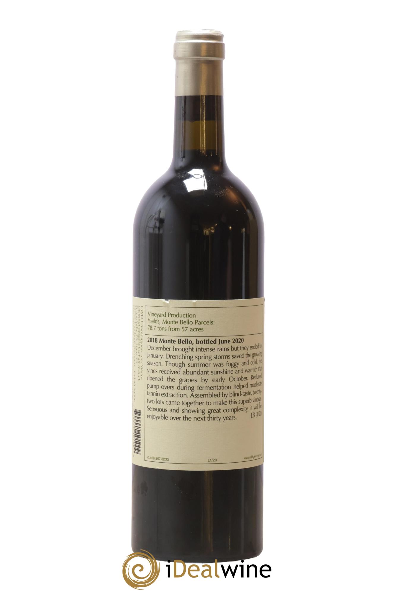 Santa Cruz Mountains Monte Bello Ridge Vineyards 2018 - Lot of 1 bottle - 1