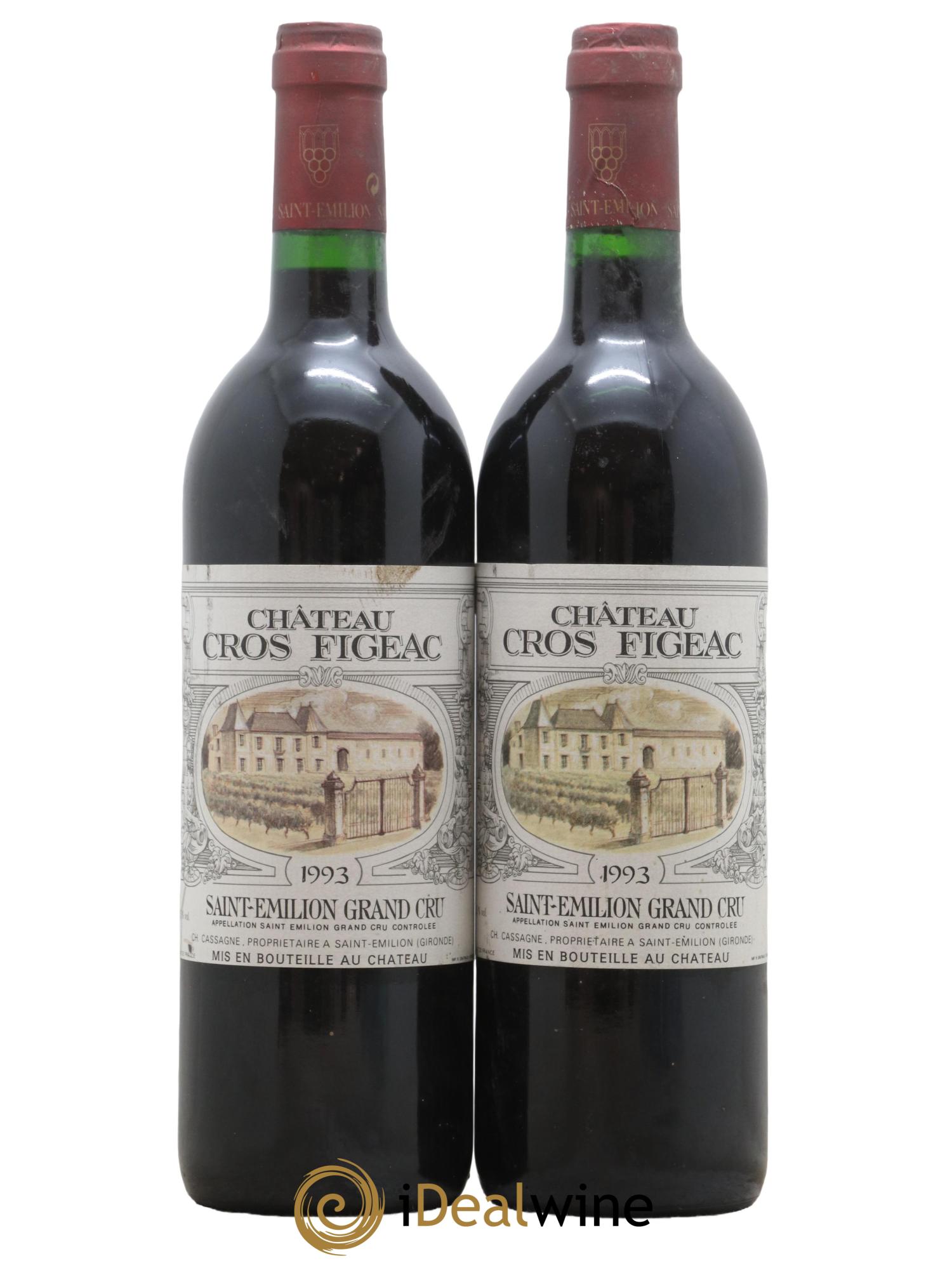 Saint-Émilion Grand Cru Chateau Cros Figeac 1993 - Lot de 2 bouteilles - 0