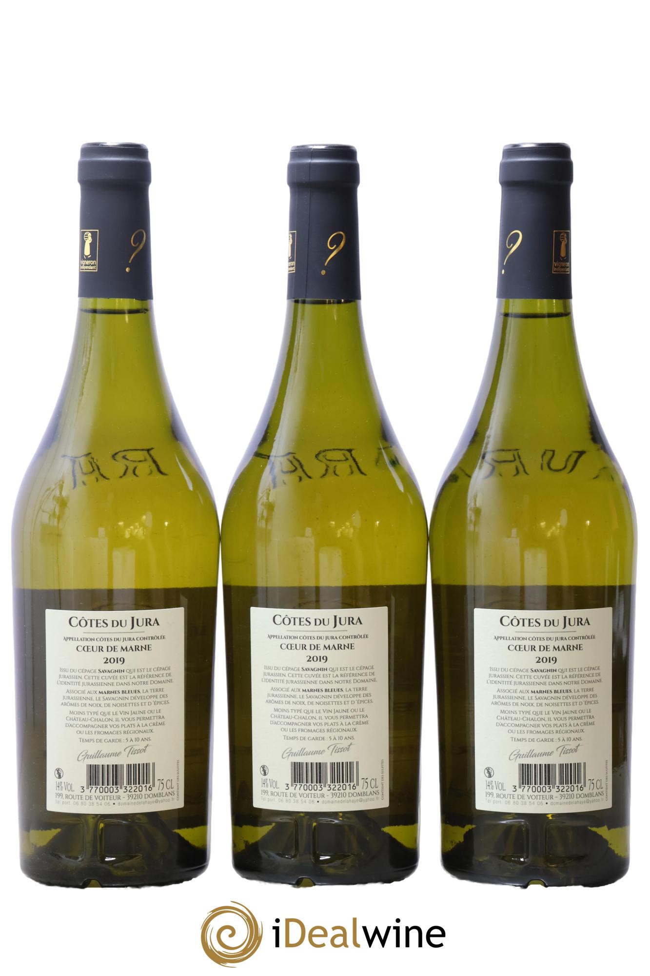 Côtes du Jura Savagnin Cœur de Marne Domaine de Lahaye 2019 - Lot de 3 bouteilles - 1