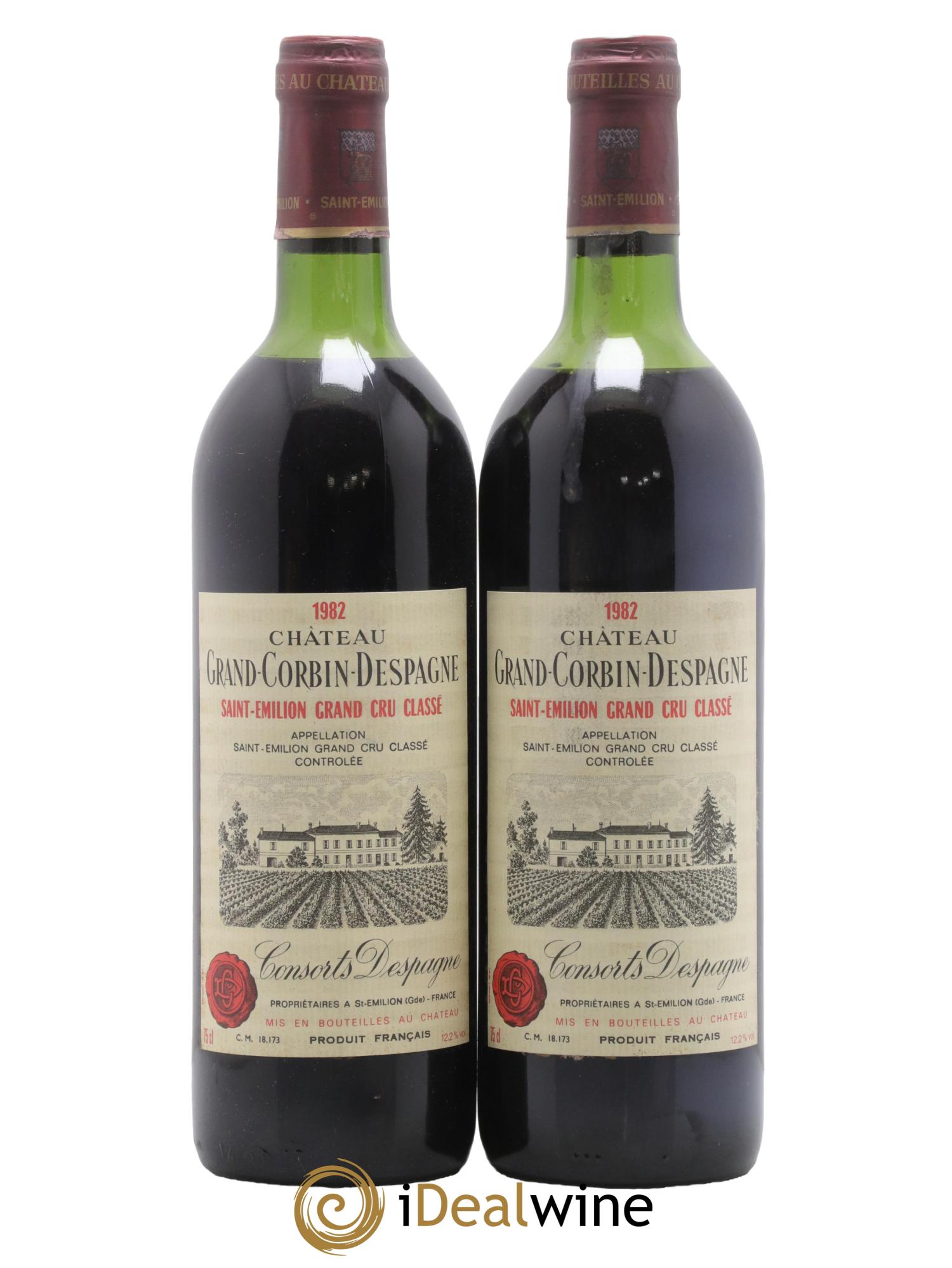 Château Grand Corbin Despagne Grand Cru Classé 1982 - Lot de 2 bouteilles - 0