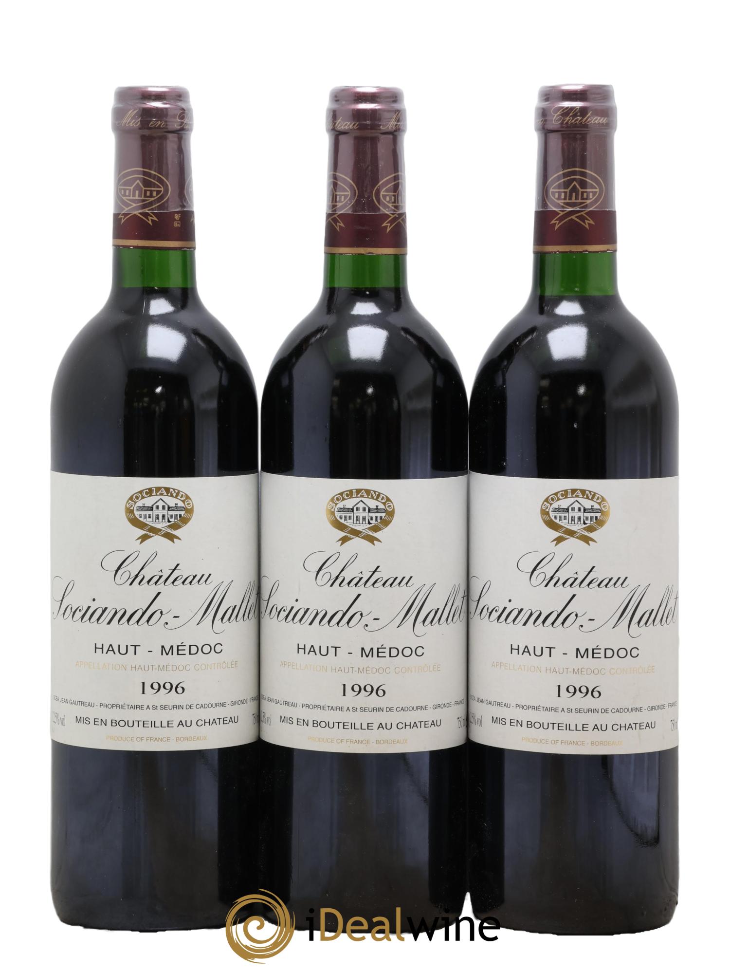Château Sociando Mallet 1996 - Posten von 3 Flaschen - 0