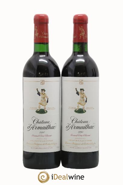 Château d' Armailhac - Mouton Baron(ne) Philippe 5ème Grand Cru Classé 1990 - Lot de 2 bouteilles - 0