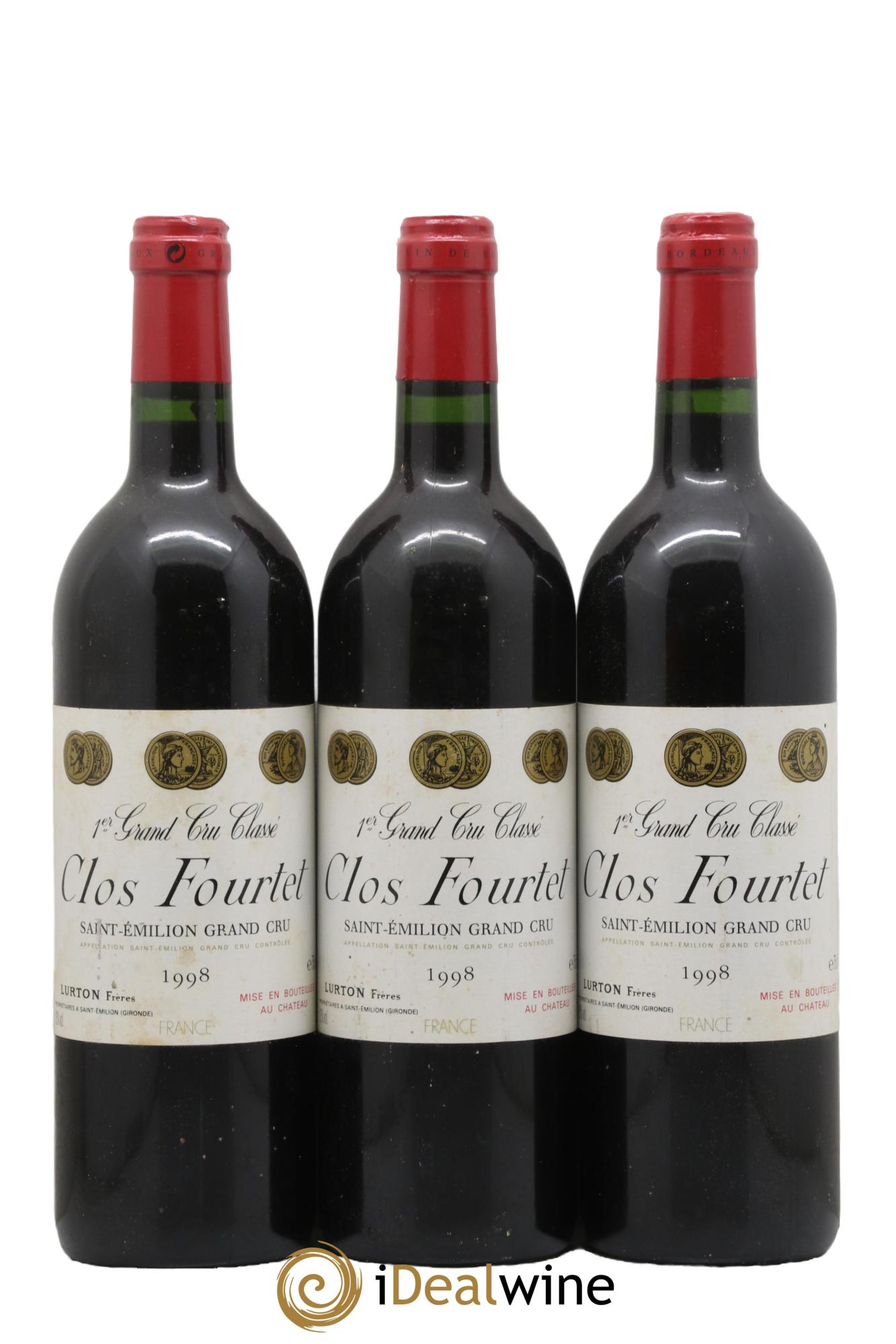 Clos Fourtet 1er Grand Cru Classé B 1998 - Lot de 3 bouteilles - 0