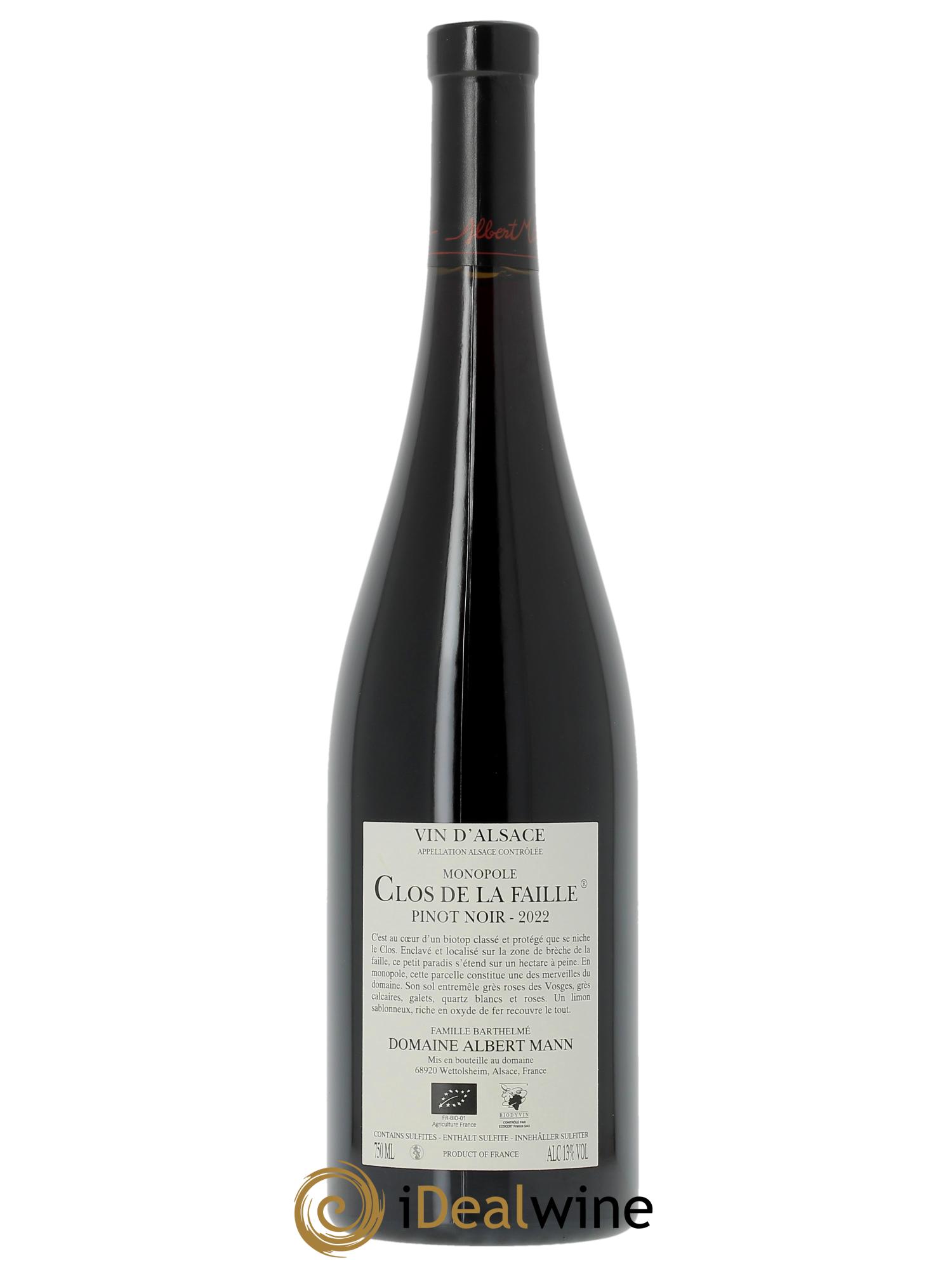 Alsace Pinot Noir Clos de la Faille Albert Mann  2022 - Lot of 1 bottle - 1