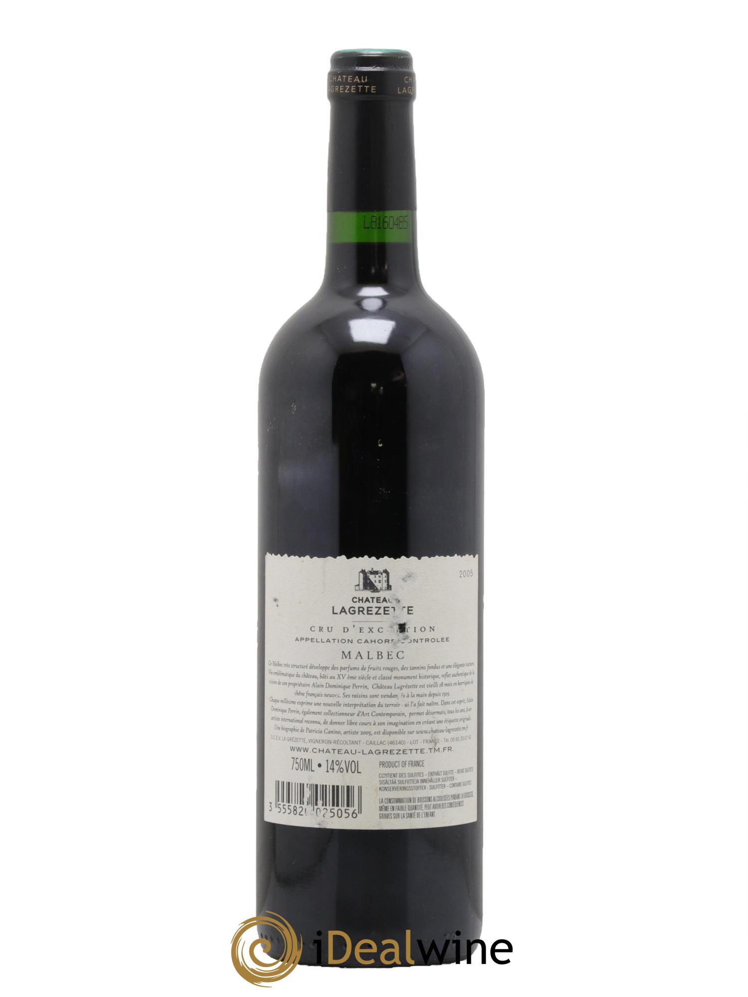 Cahors Château Lagrezette Alain Dominique Perrin 2005 - Lot de 1 bouteille - 1