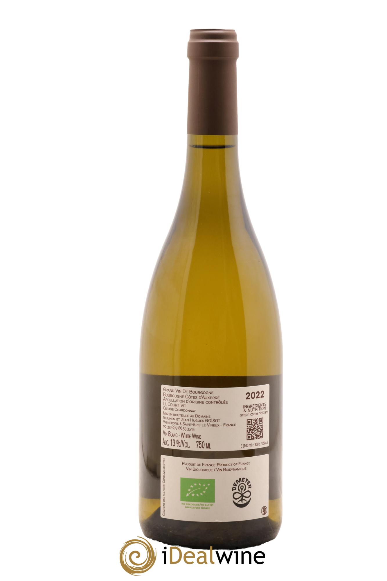 Bourgogne Côtes d'Auxerre Le Court Vit Goisot 2022 - Lot de 1 bouteille - 1