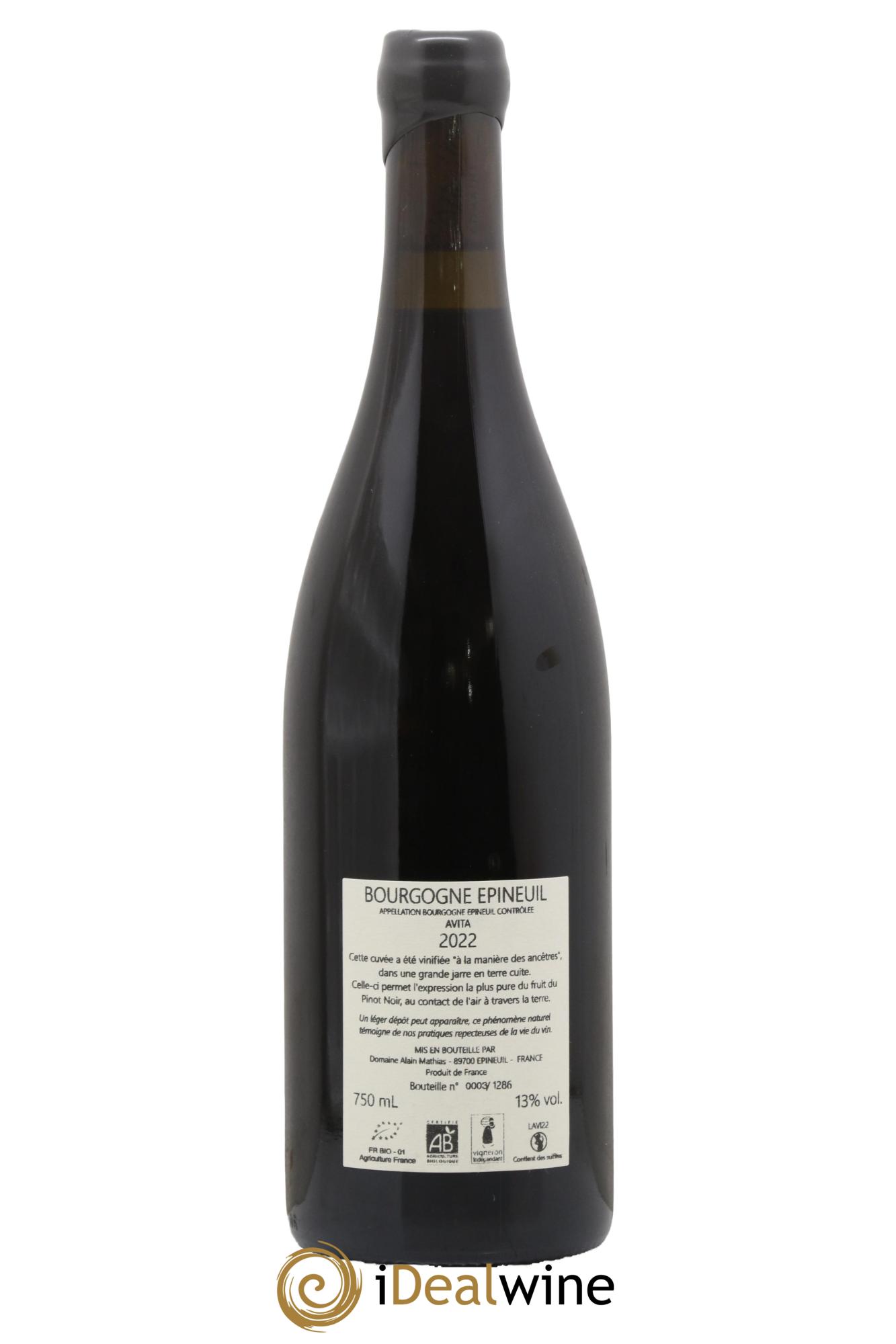 Bourgogne Epineuil Côte de Grisey Avita Alain Mathias 2022 - Lot de 1 bouteille - 1